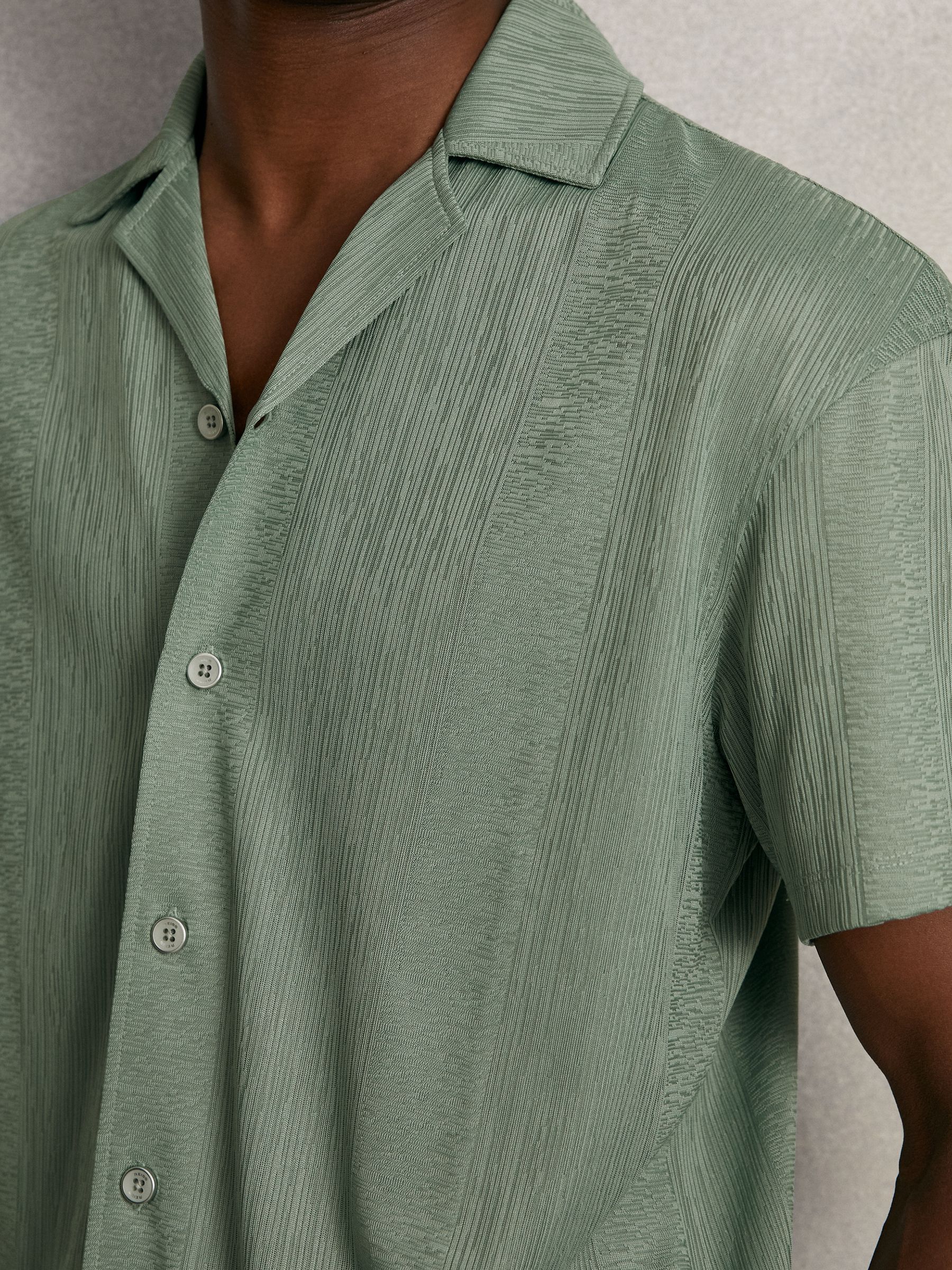 Jacquard-Stripe Cuban-Collar Shirt in Mint Green - Image 5 of 7