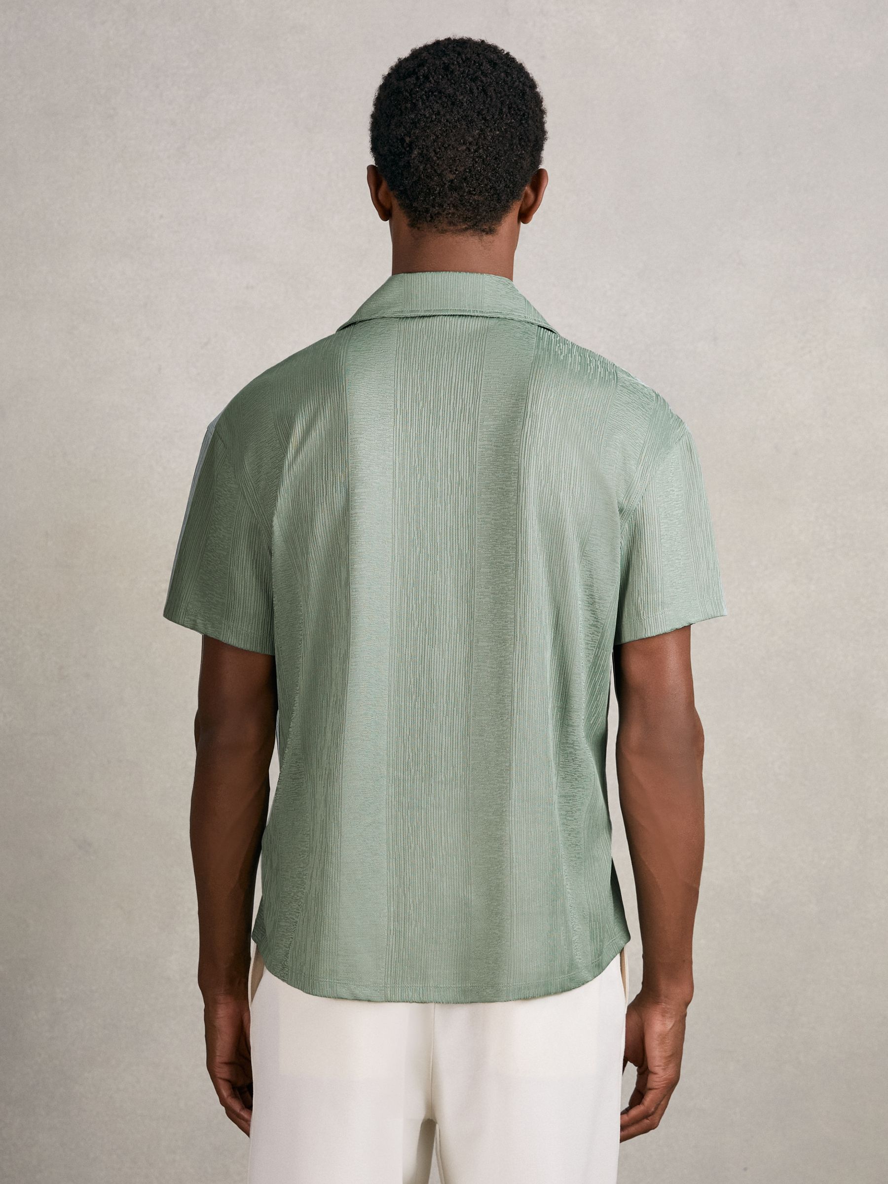 Jacquard-Stripe Cuban-Collar Shirt in Mint Green - Image 6 of 7
