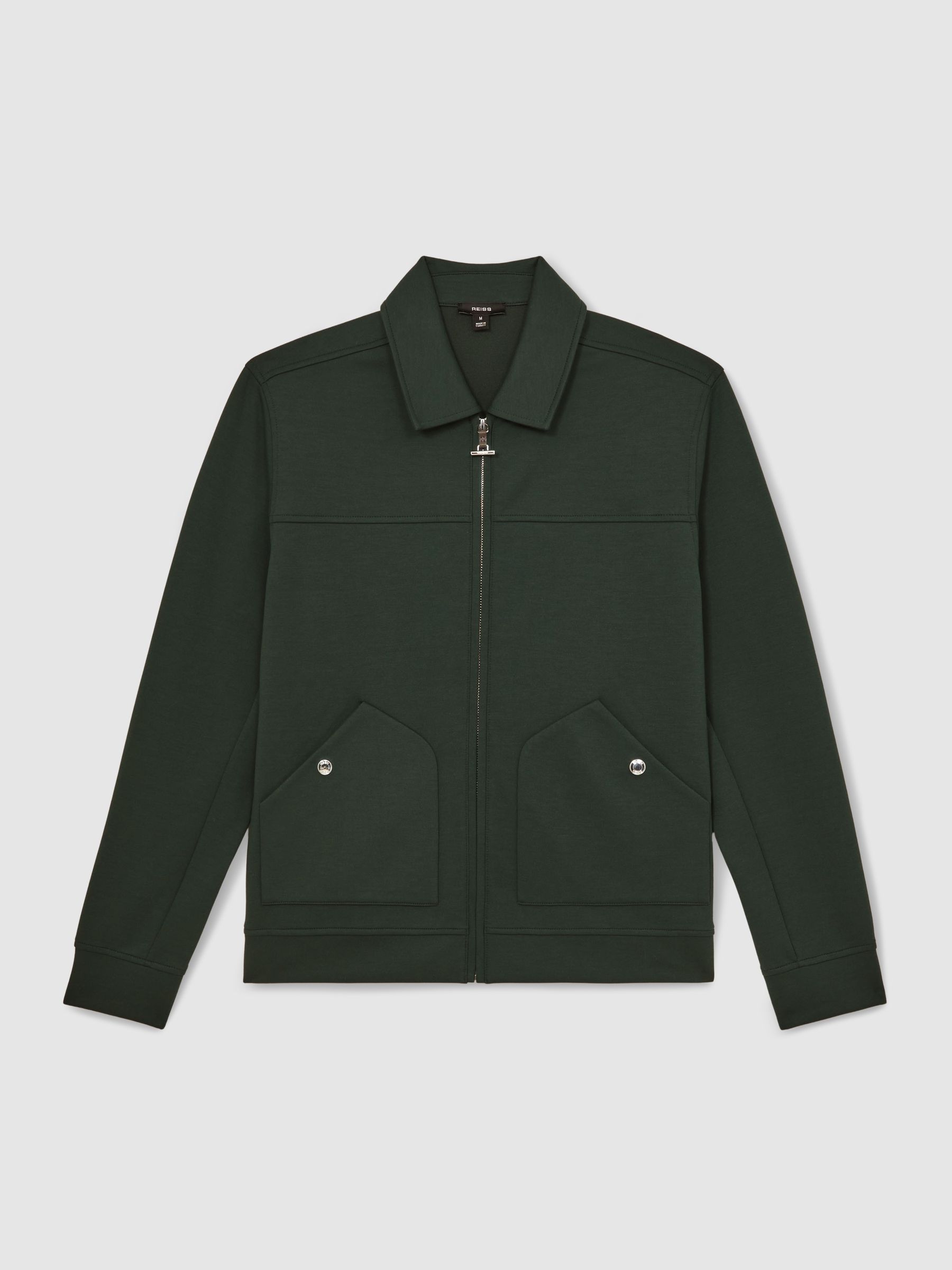 Leather-Placket Interlock Sweatshirt in Dark Sage Green - Image 2 of 7