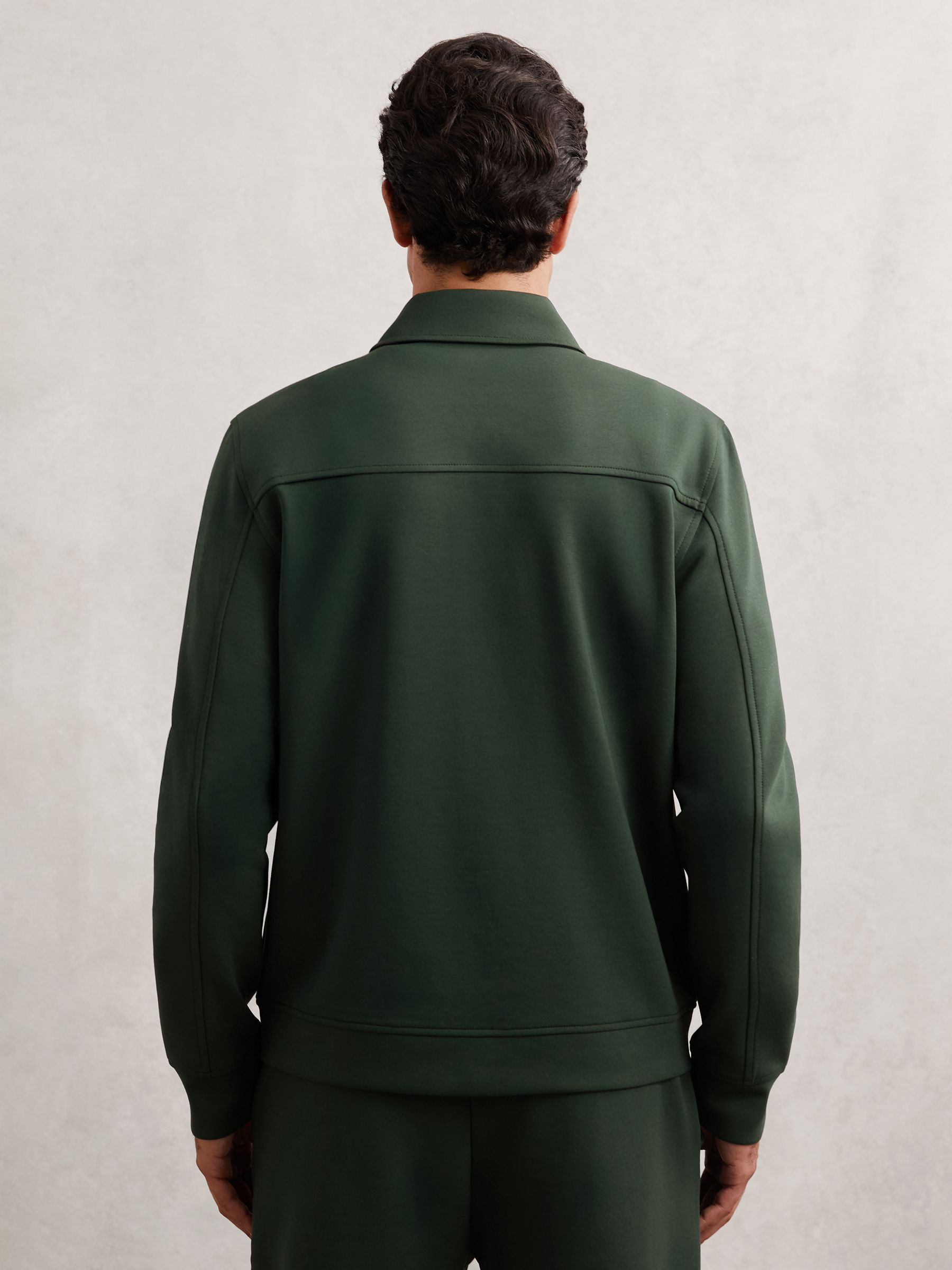 Leather-Placket Interlock Sweatshirt in Dark Sage Green - Image 5 of 7
