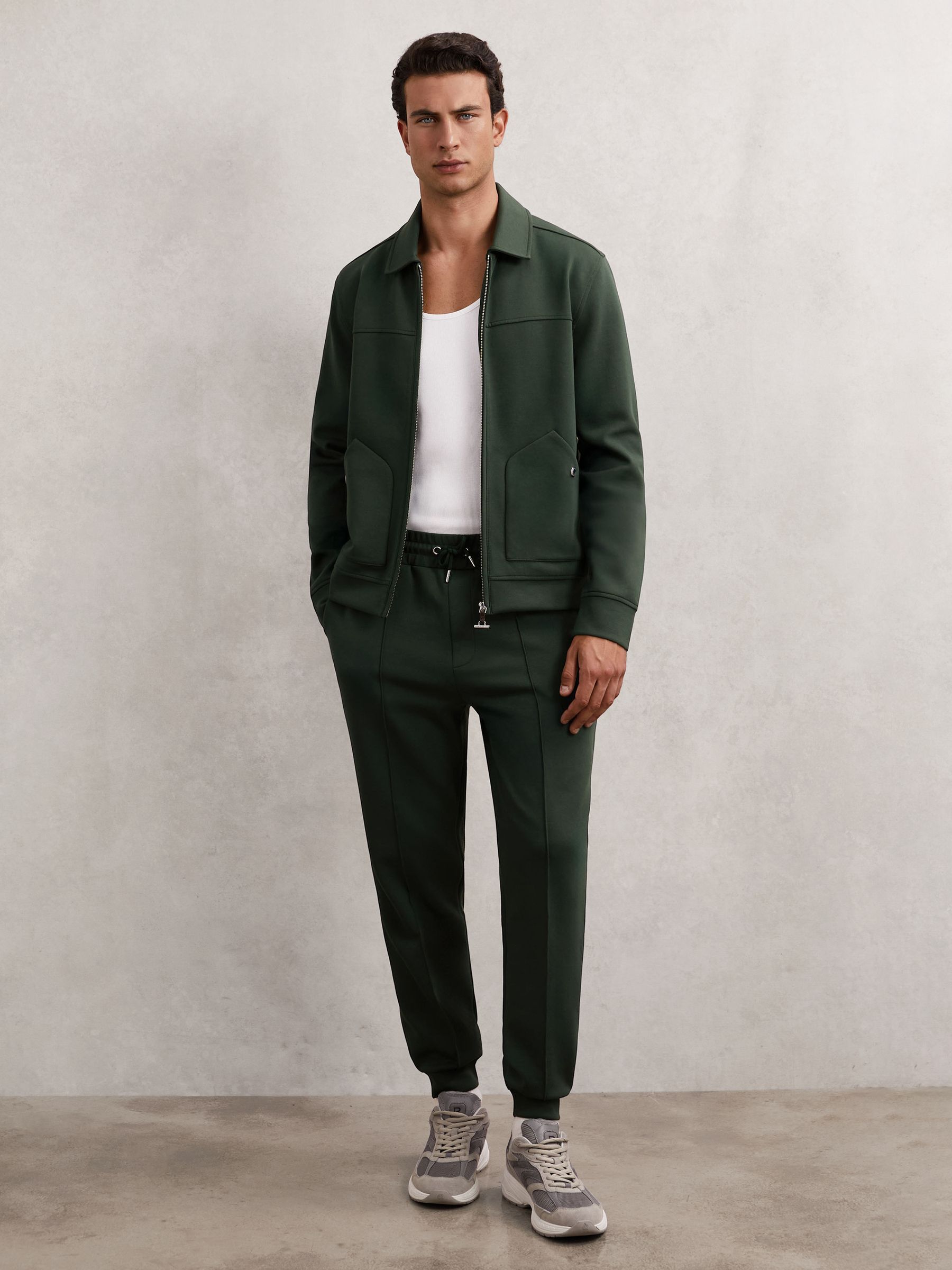 Leather-Placket Interlock Sweatshirt in Dark Sage Green - Image 6 of 7