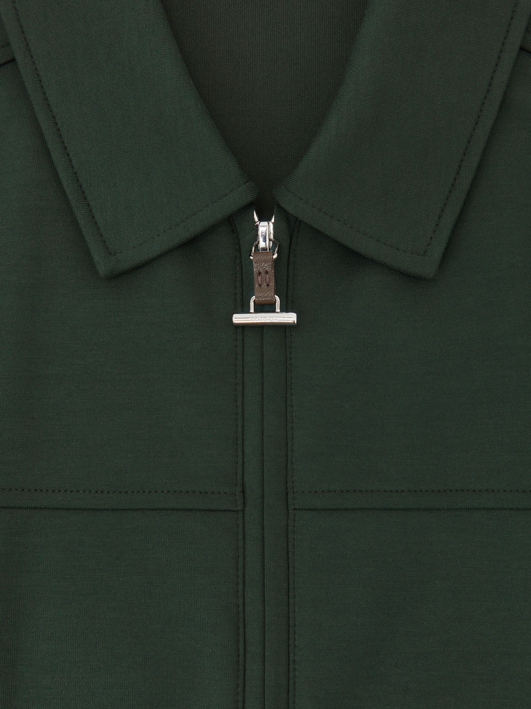 Leather-Placket Interlock Sweatshirt in Dark Sage Green - Image 7 of 7