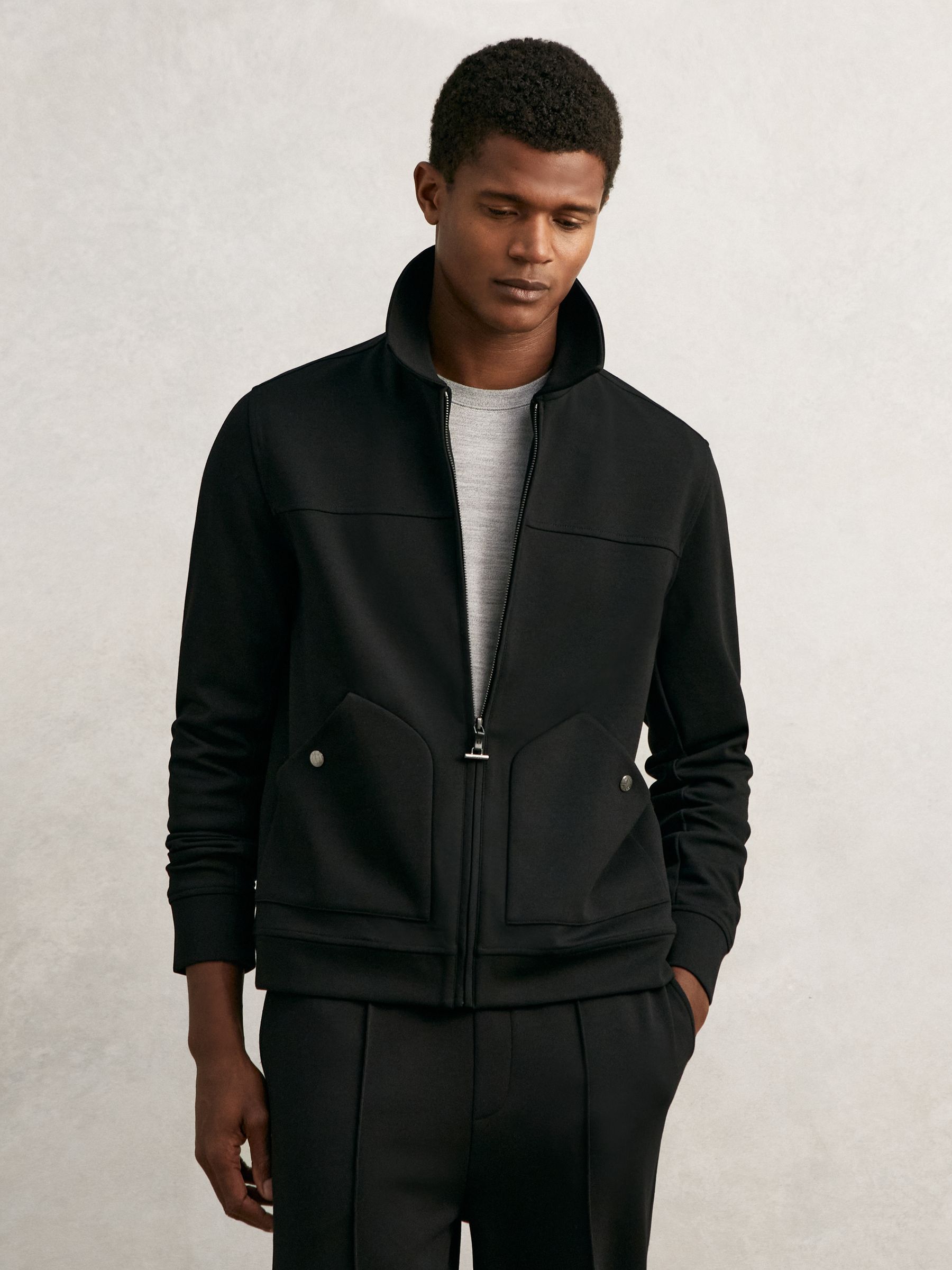 Interlock Zip Through Overshirt in Black - Image 1 of 6