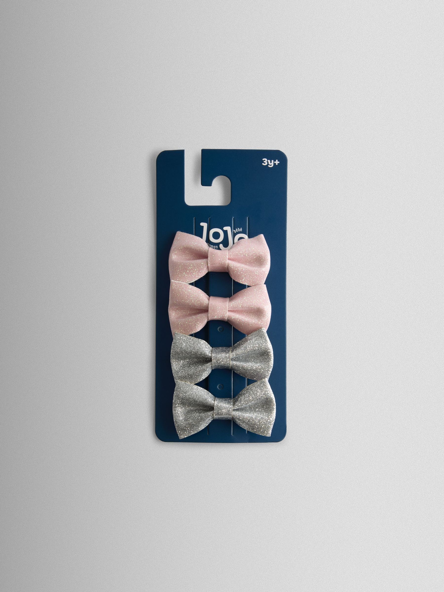 Grey 4-Pack Glitter Bow Clips - Image 1 of 3 Grey 4-Pack Glitter Bow Clips - Image 1 of 3