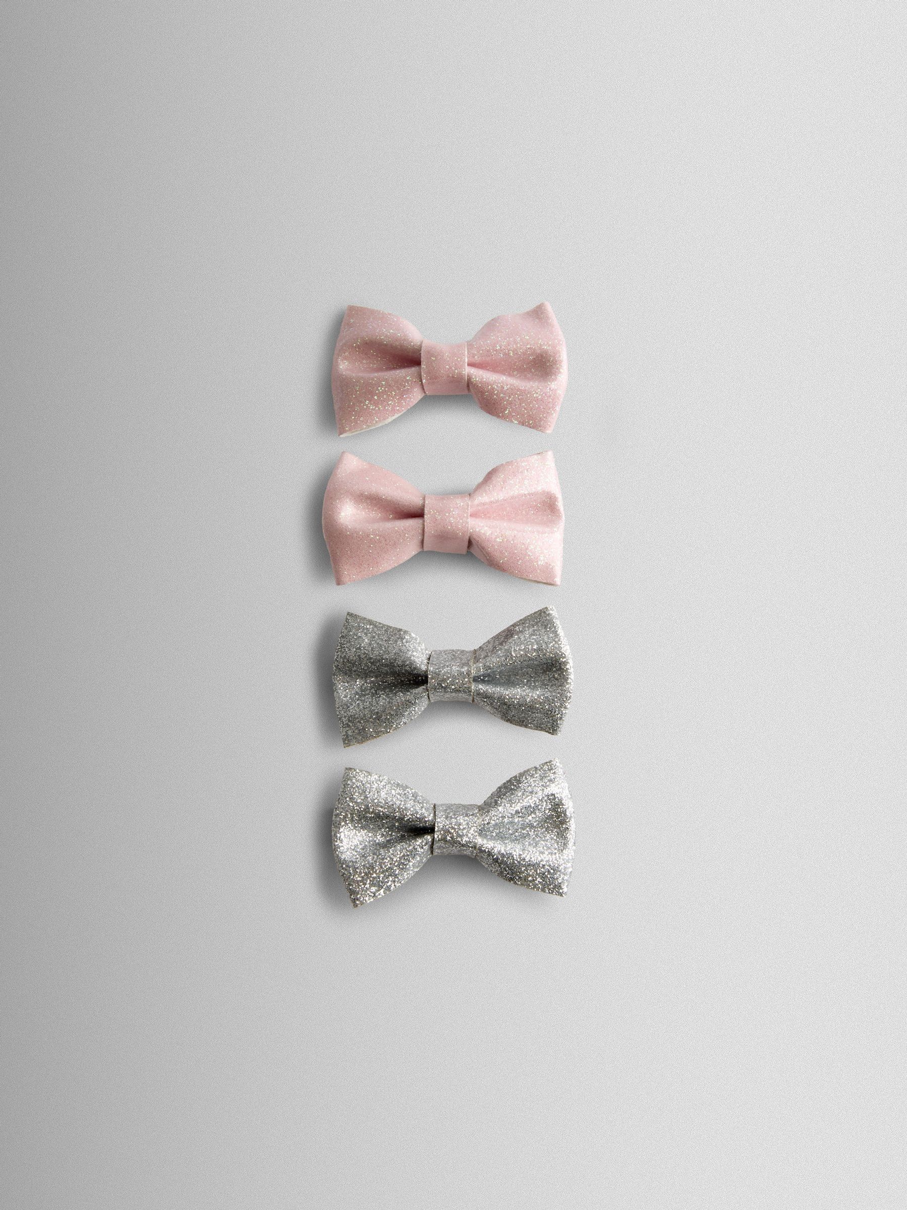 Grey 4-Pack Glitter Bow Clips - Image 2 of 3 Grey 4-Pack Glitter Bow Clips - Image 2 of 3