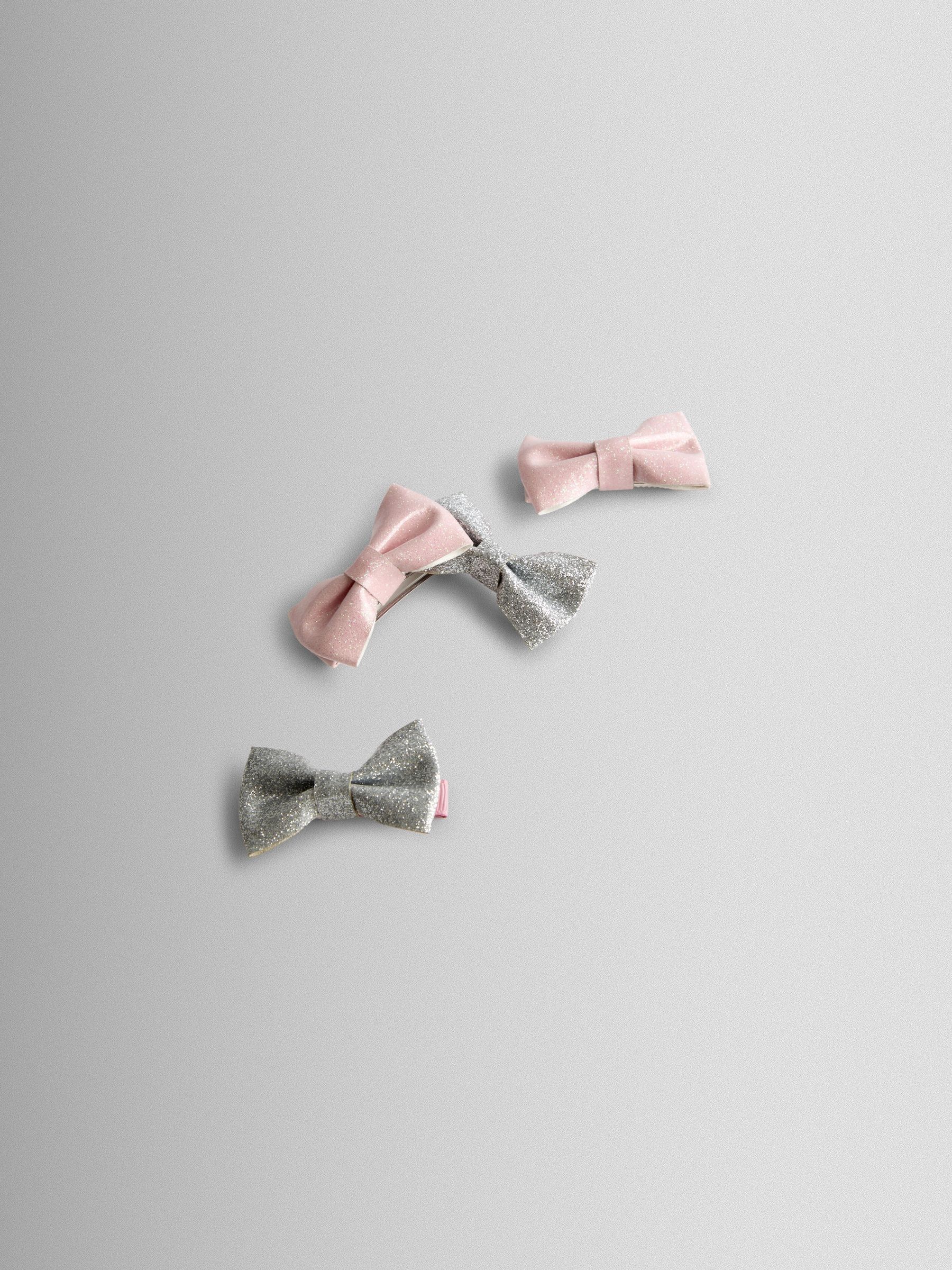 Grey 4-Pack Glitter Bow Clips - Image 3 of 3