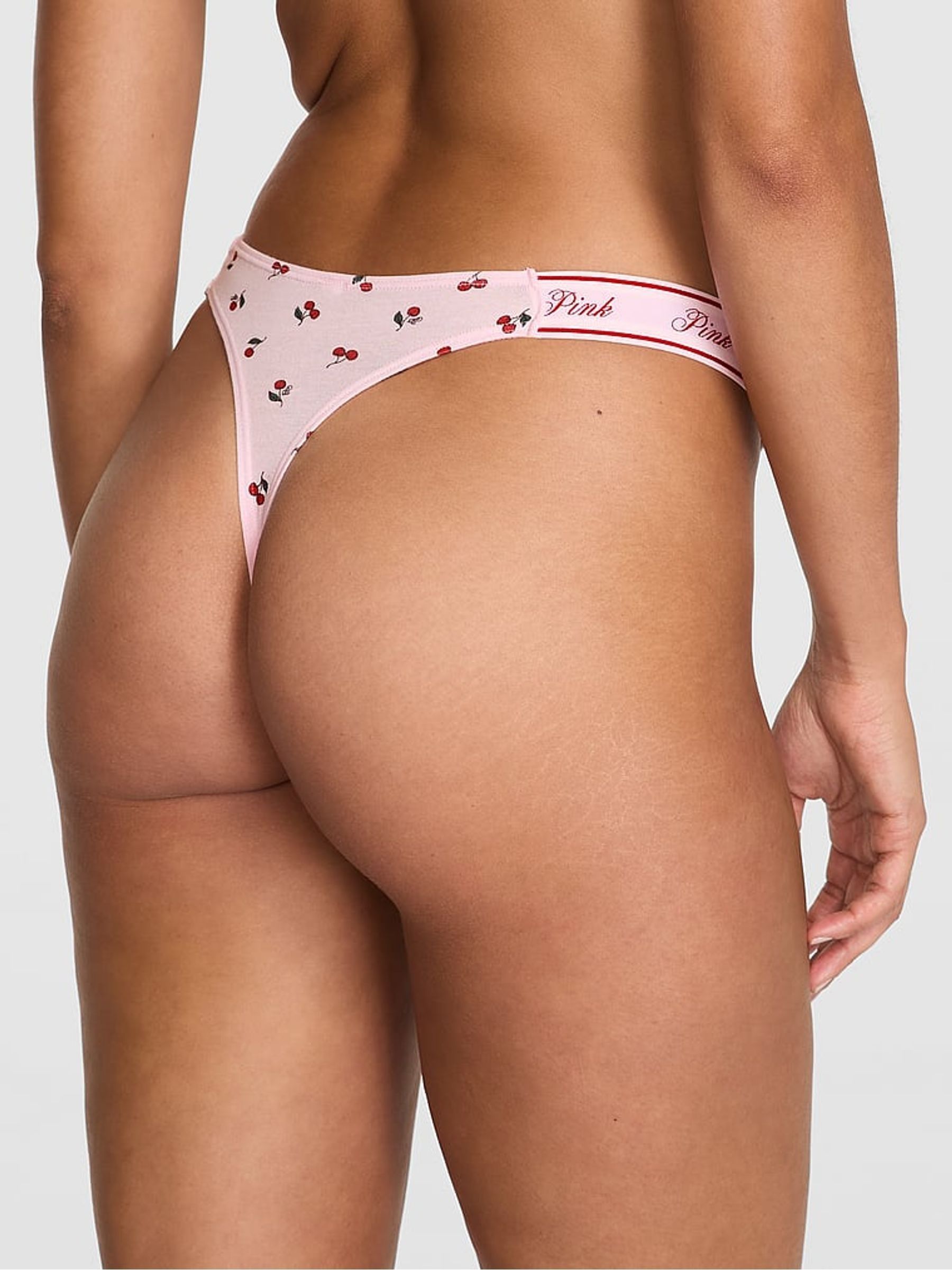 Pink Cherry Print Thong Cotton Logo Knickers - Image 2 of 3