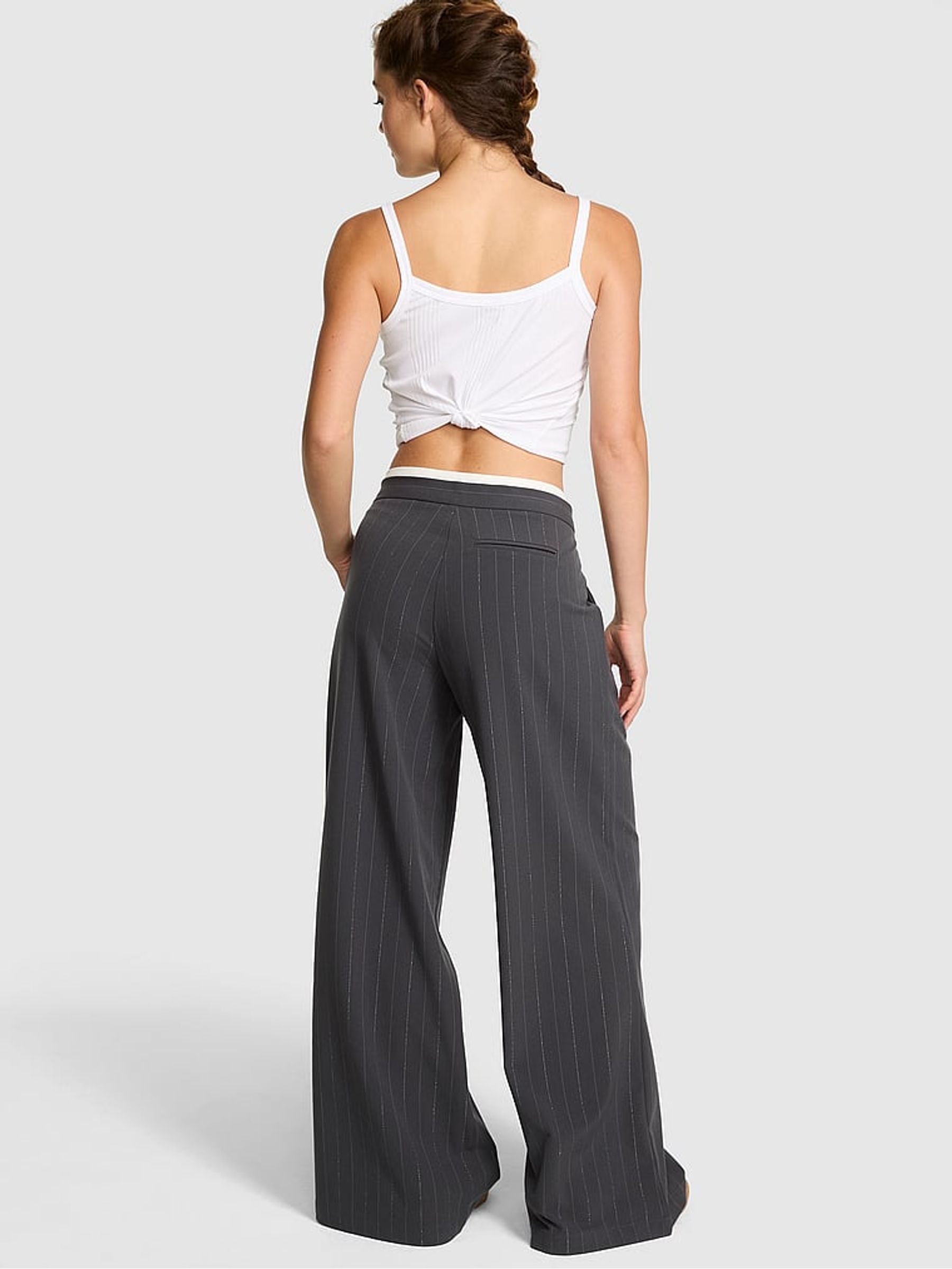 Grey Pinstripe Twill Trousers - Image 2 of 5