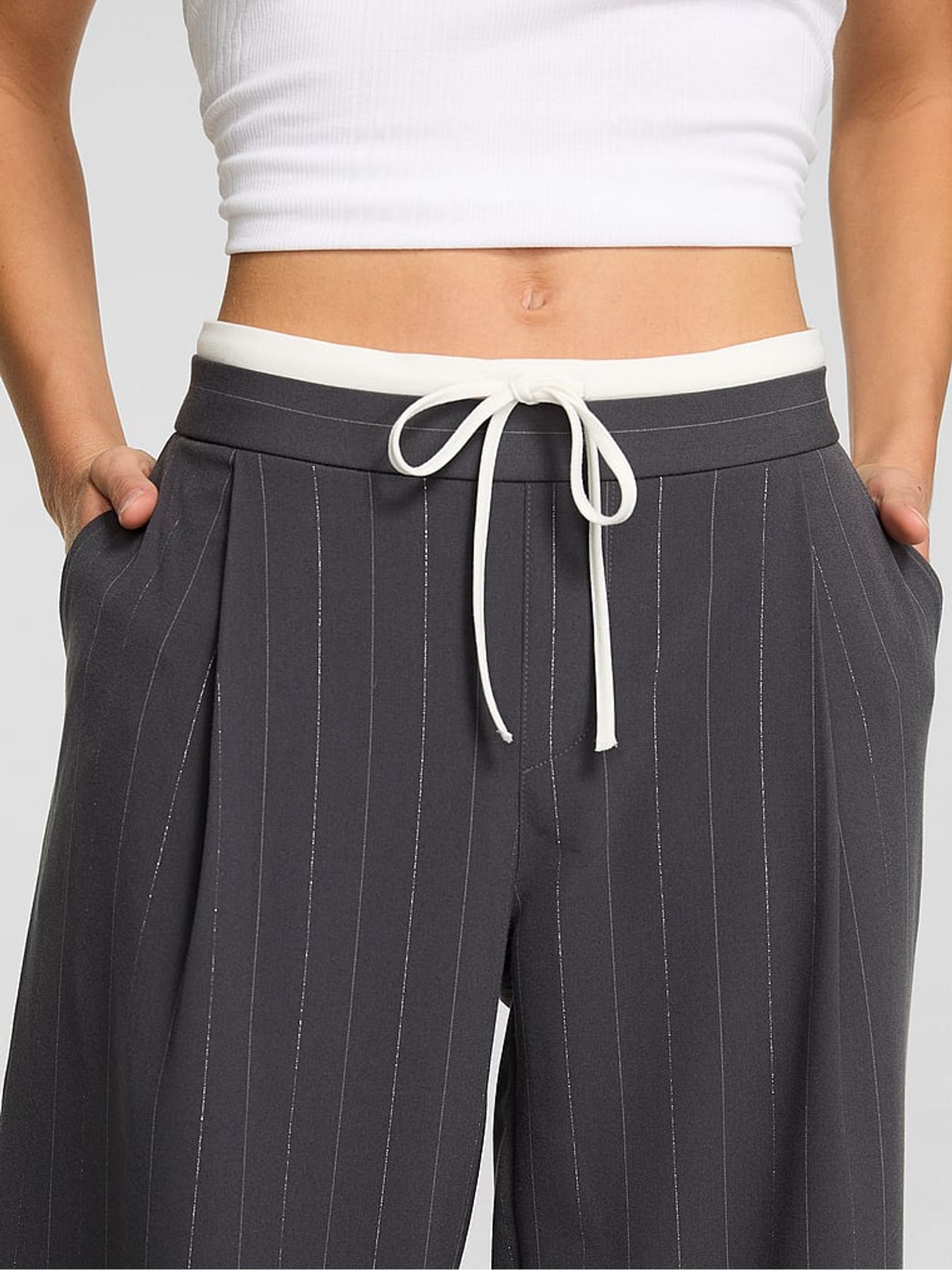 Grey Pinstripe Twill Trousers - Image 4 of 5