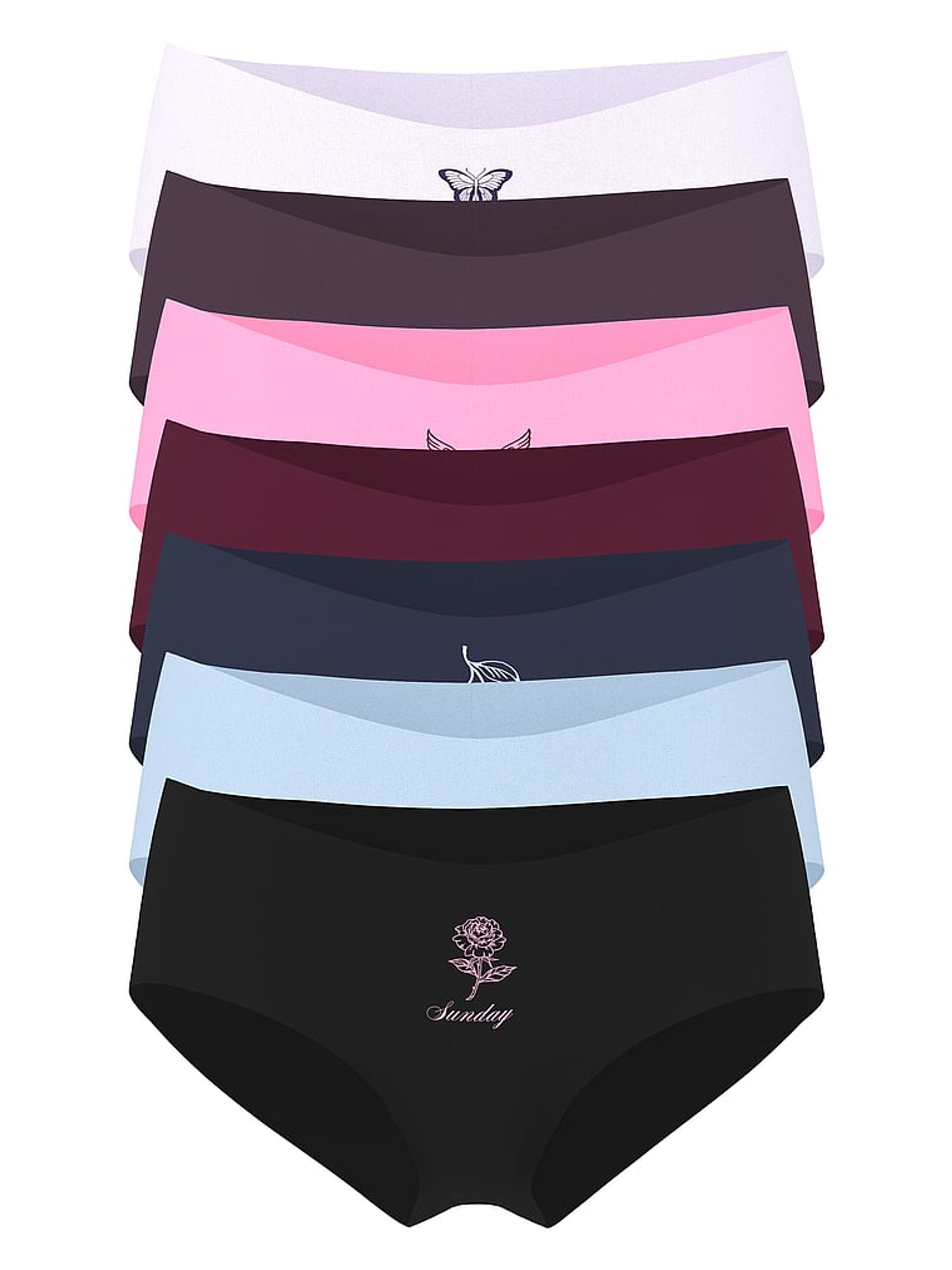 Black/Blue/Burgandy/Pink/White Cheeky No Show Knickers 7 Pack - Image 1 of 3
