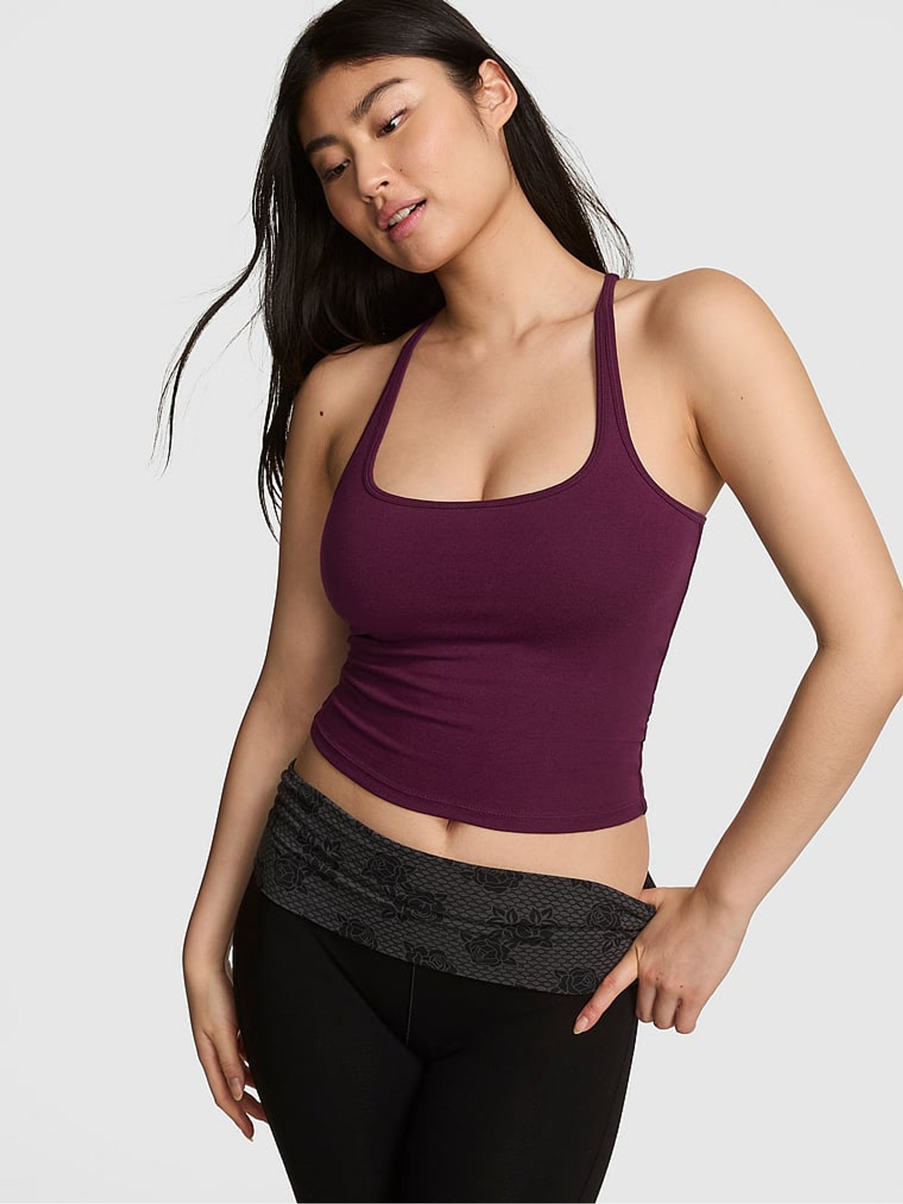 Purple Rose Cotton Square Neck Sports Bra - Image 1 of 4
