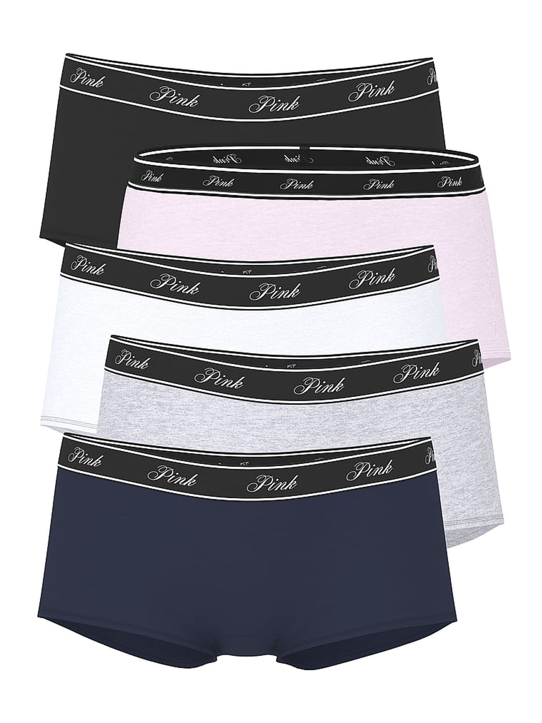 BlackGreyWhitePinkBlue Boyshort 5 Pack Logo Knickers - Image 1 of 2