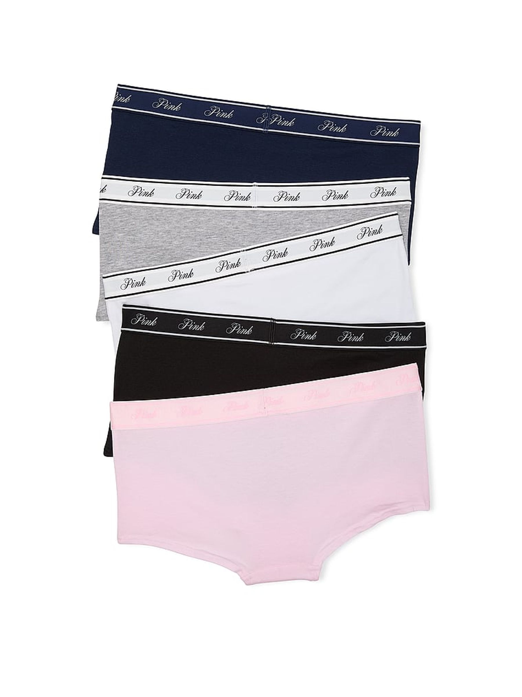 BlackGreyWhitePinkBlue Boyshort 5 Pack Logo Knickers - Image 2 of 2