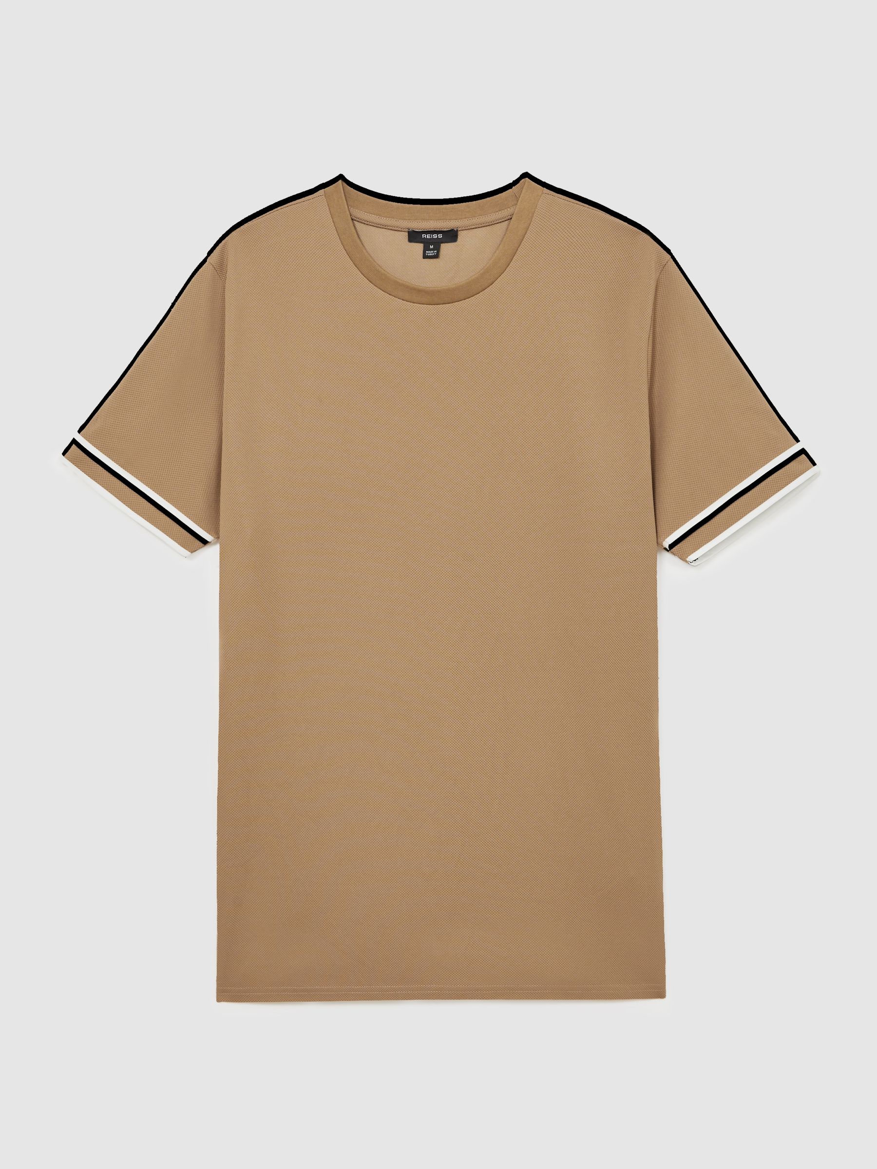Textured Crew-Neck Tipped T-Shirt in Camel Brown - Image 2 of 6
