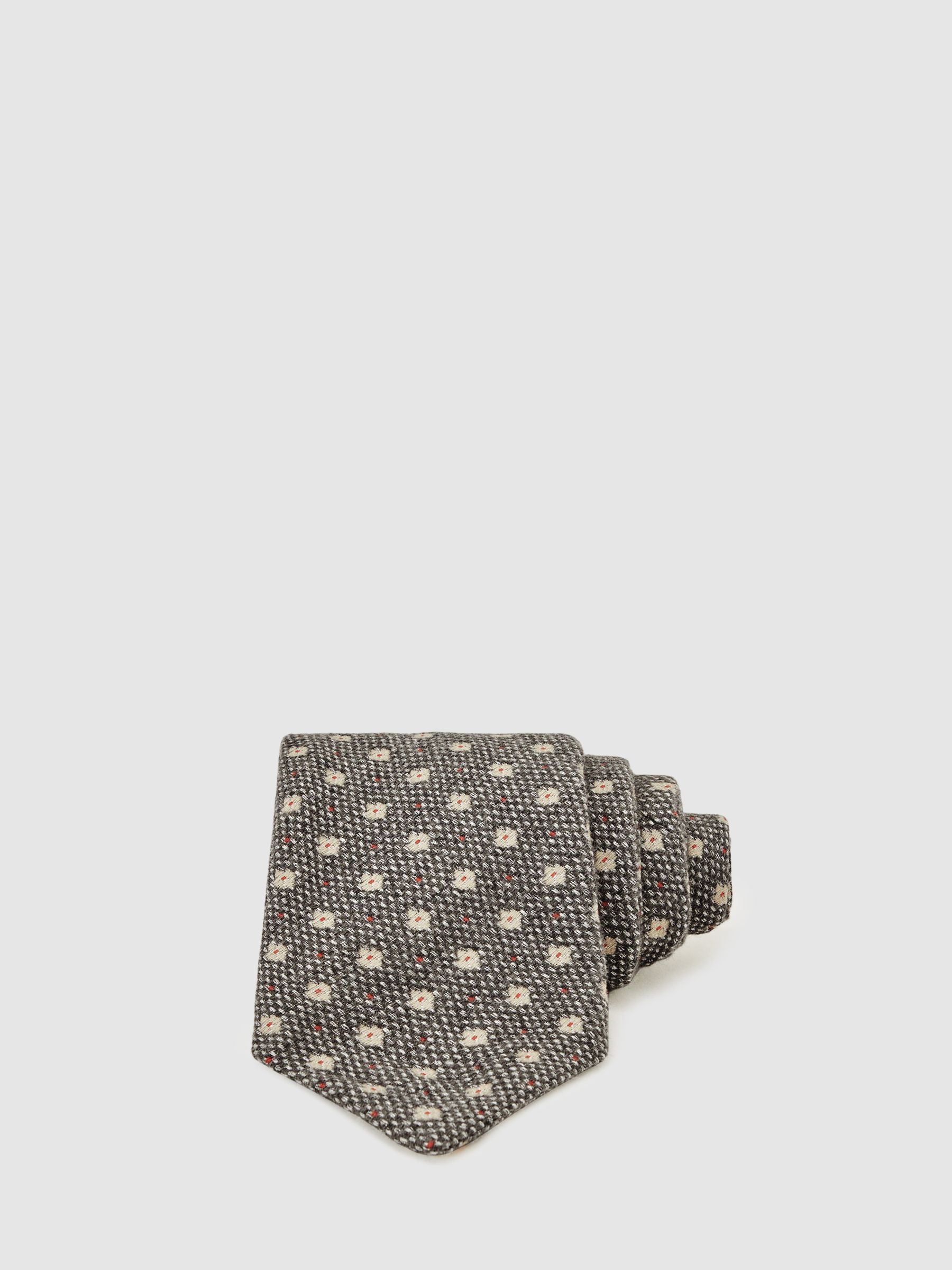 Wool-Silk Floral-Medallion Tie in Grey - Image 1 of 6