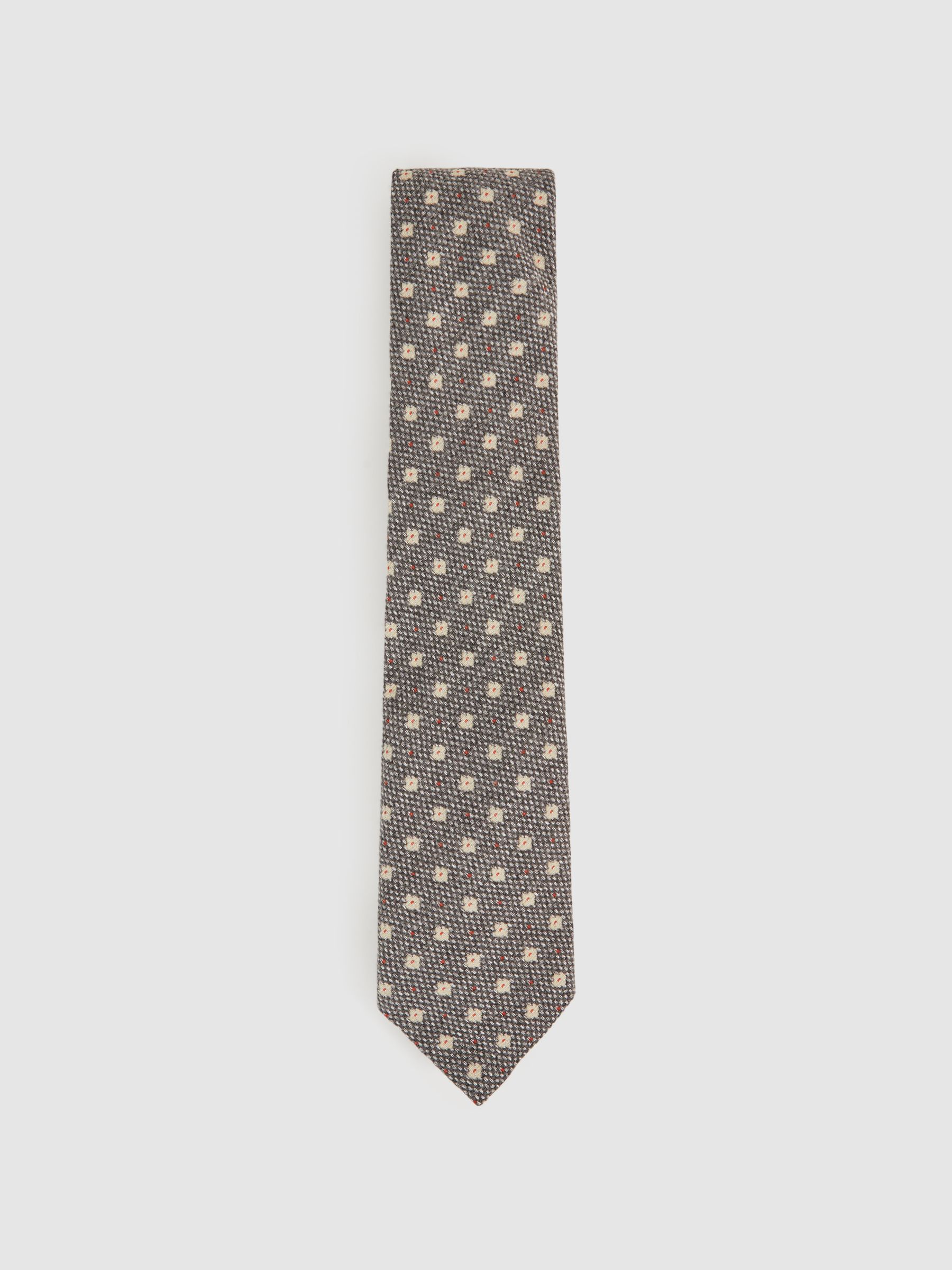Wool-Silk Floral-Medallion Tie in Grey - Image 3 of 6