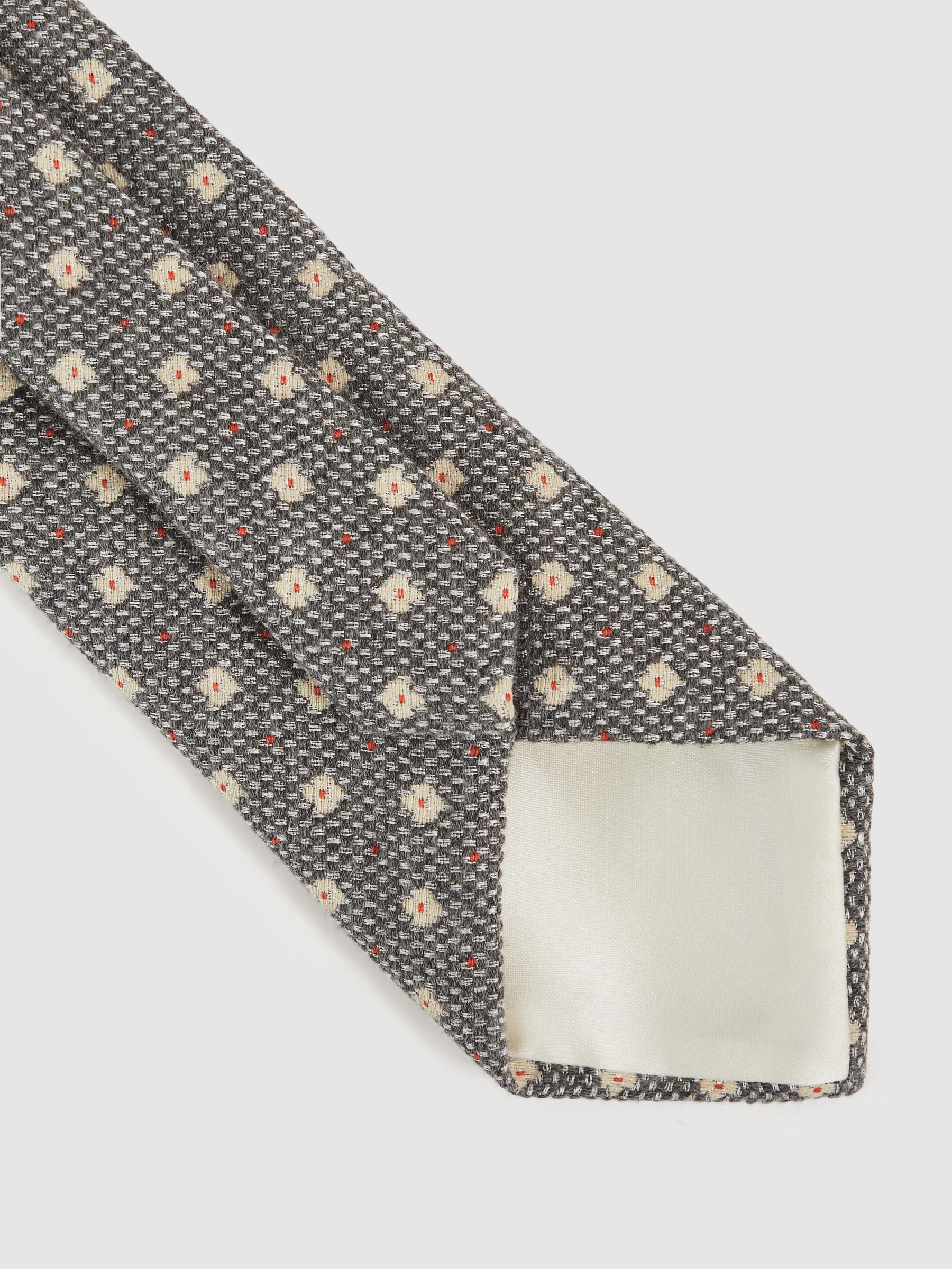 Wool-Silk Floral-Medallion Tie in Grey - Image 5 of 6