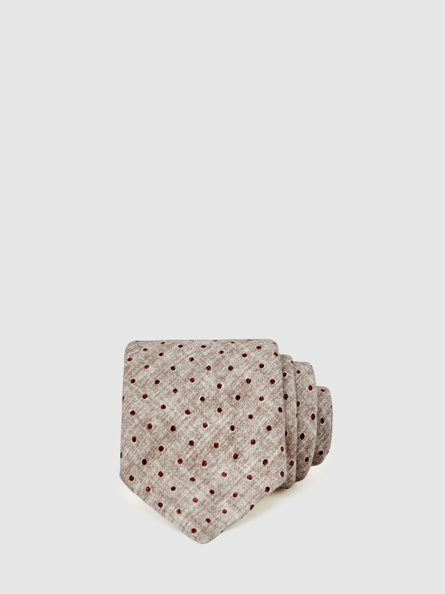 Wool-Cotton Polka-Dot Tie in Grey Melange - Image 1 of 6