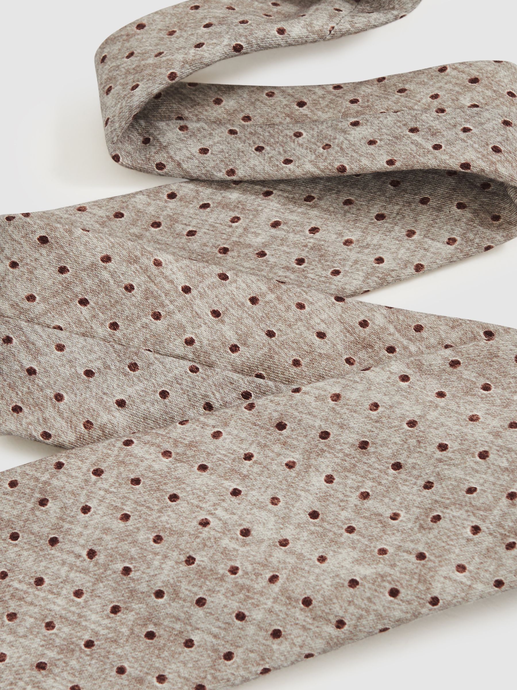 Wool-Cotton Polka-Dot Tie in Grey Melange - Image 4 of 6