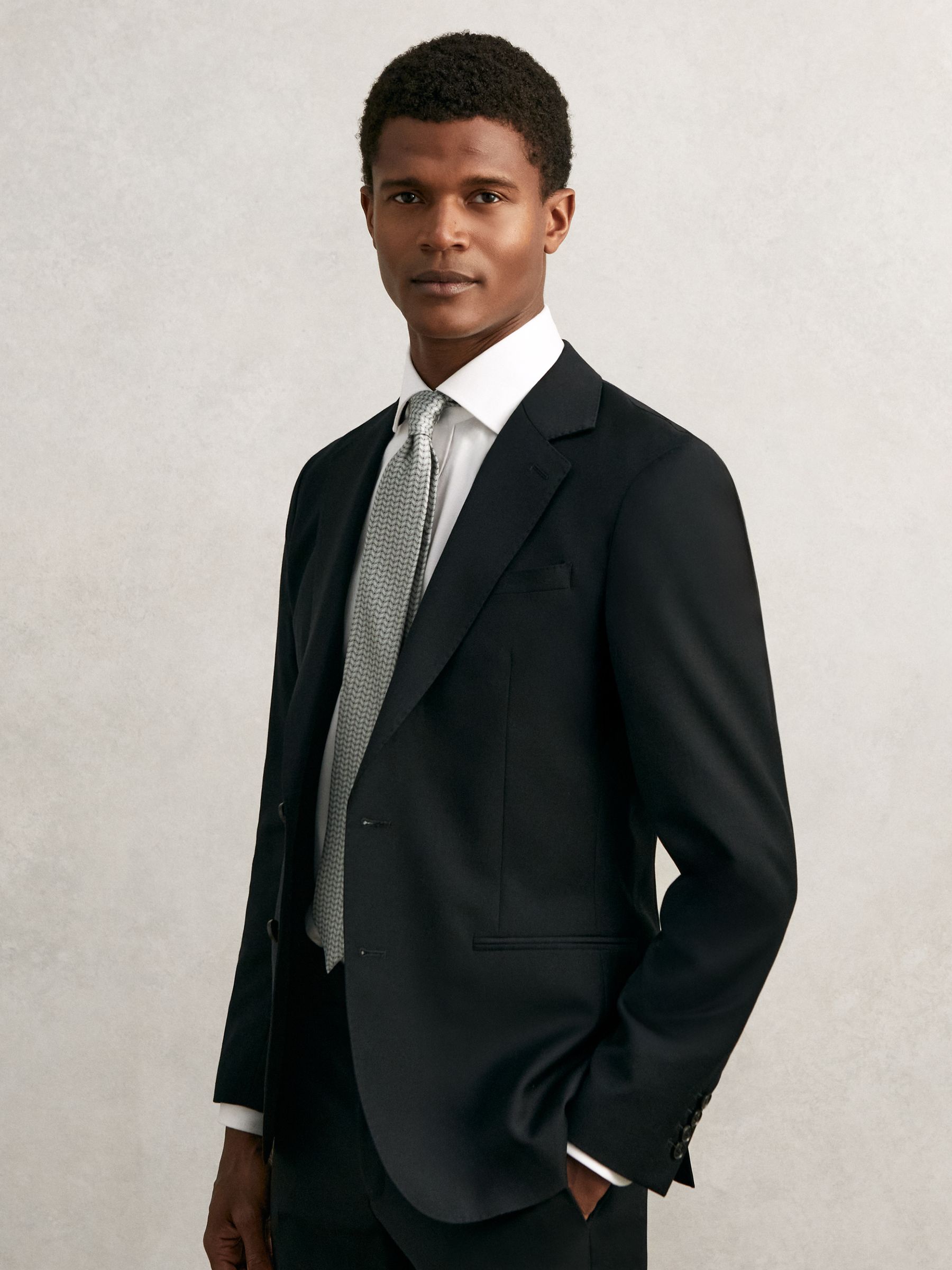 Silk Geometric-Chain Print Tie in Sage - Image 2 of 5