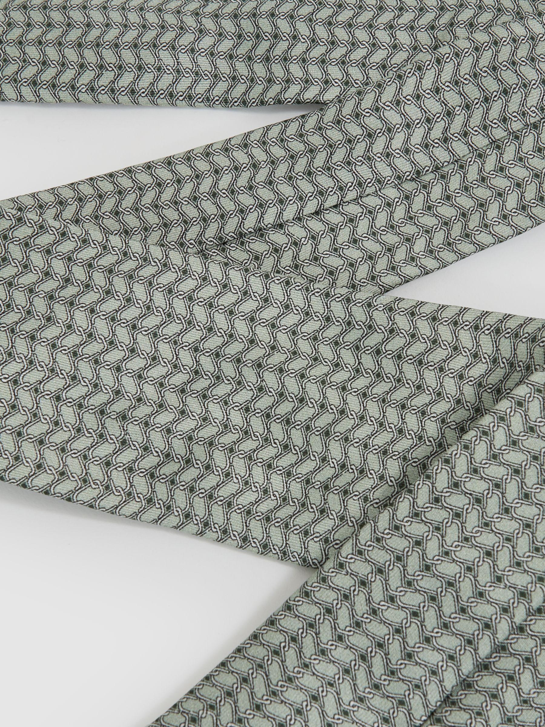 Silk Geometric-Chain Print Tie in Sage - Image 3 of 5