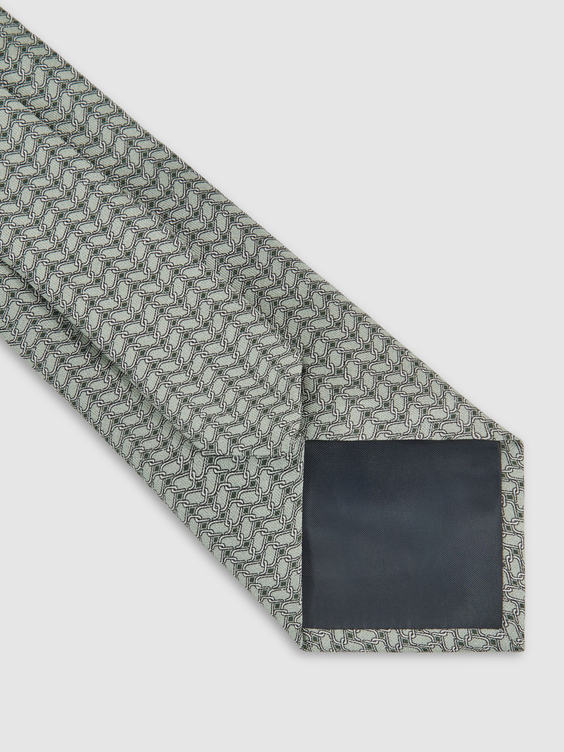 Silk Geometric-Chain Print Tie in Sage - Image 4 of 5