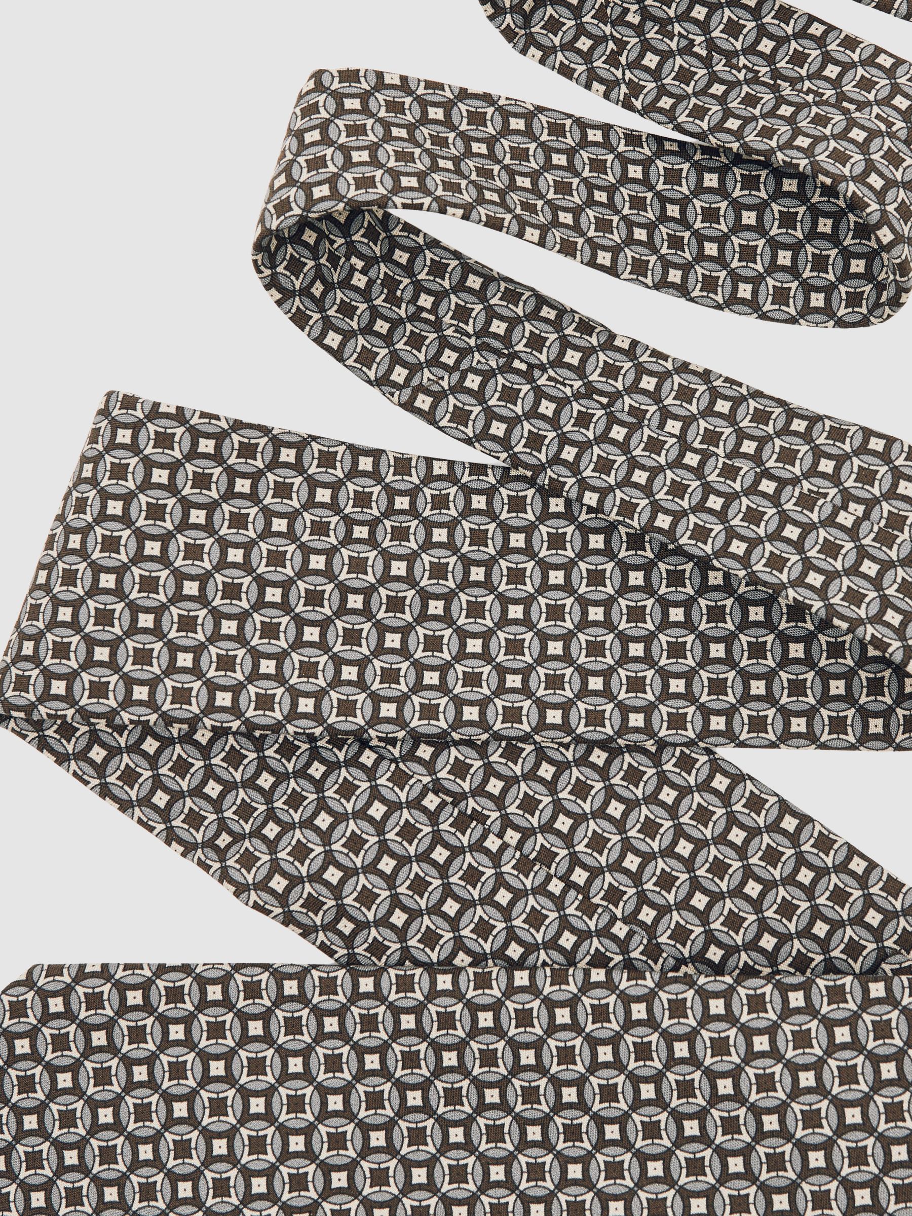 Silk Geometric-Print Tie in Chocolate Brown Multi - image 1