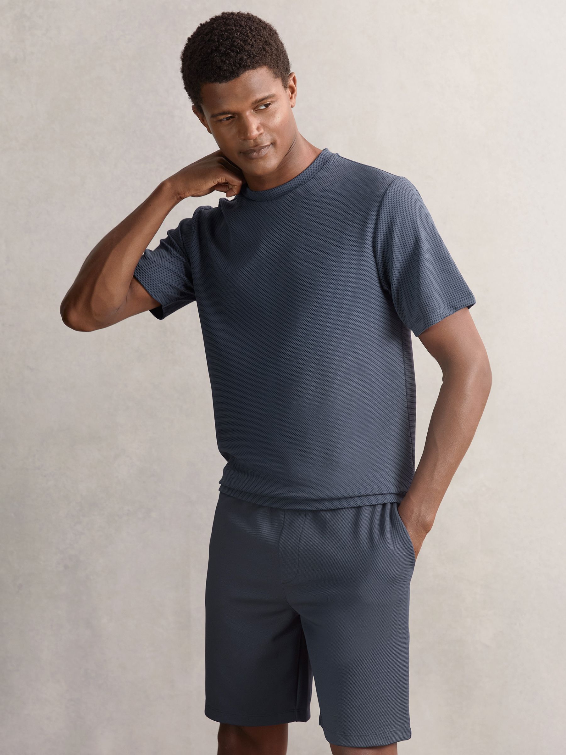 Textured Crew-Neck T-Shirt in Airforce Blue - Image 1 of 6