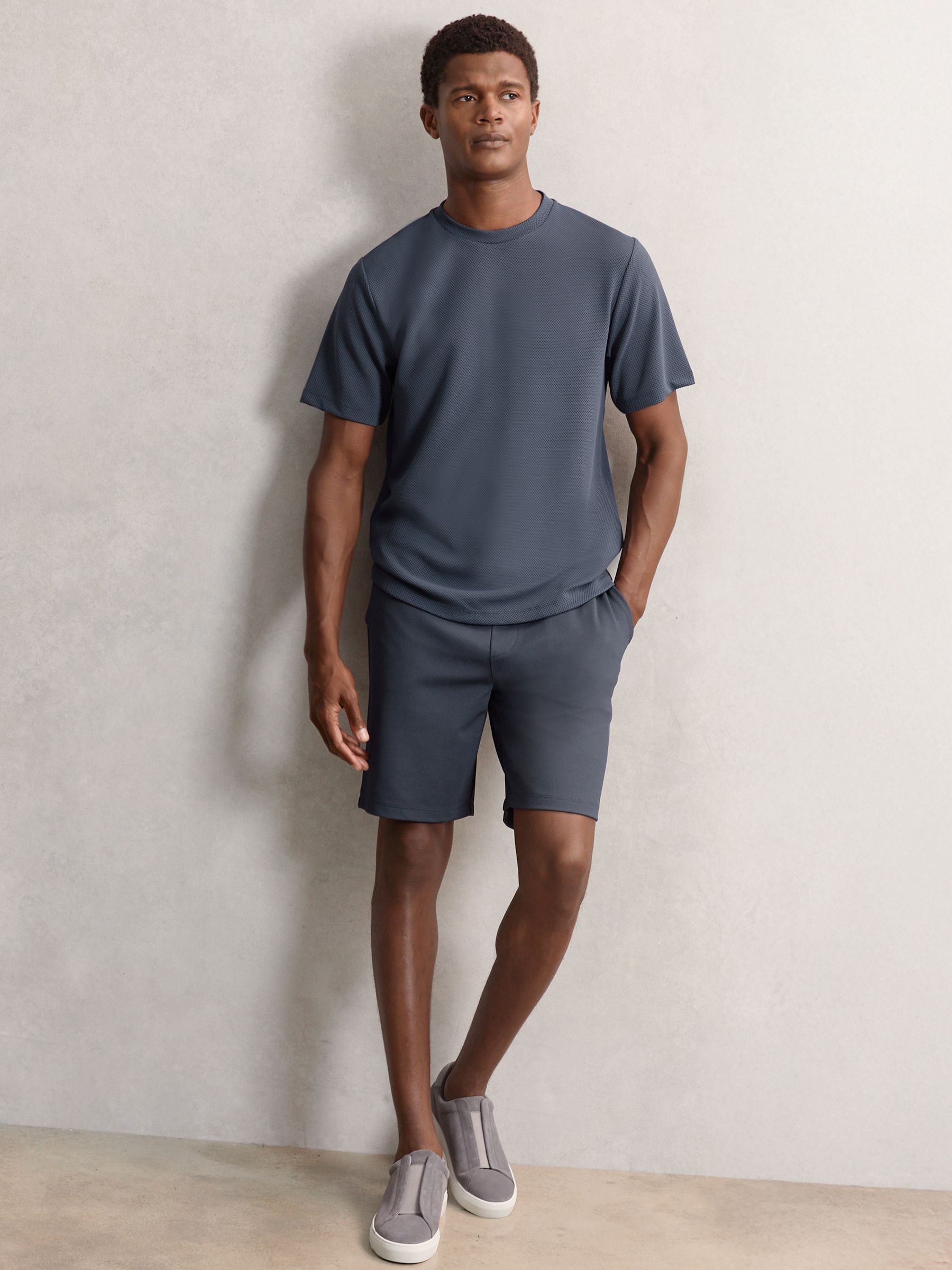 Textured Crew-Neck T-Shirt in Airforce Blue - Image 4 of 6