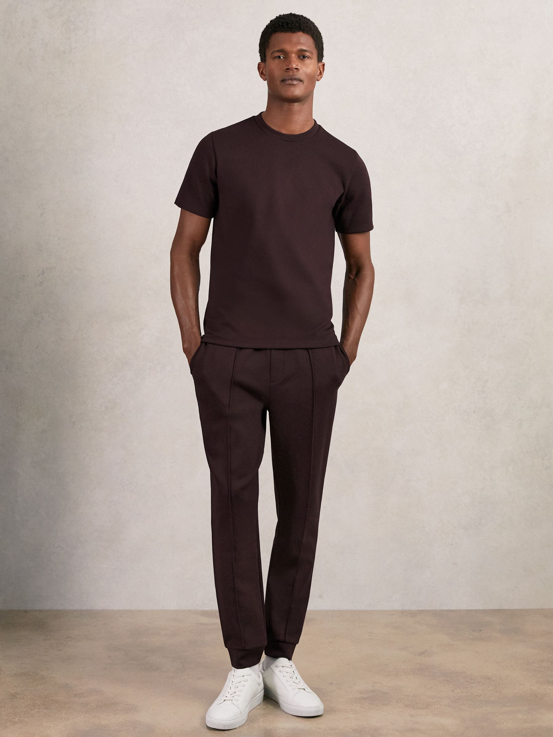 Stretch Jersey Tailored Joggers in Cherry Red - Image 1 of 5