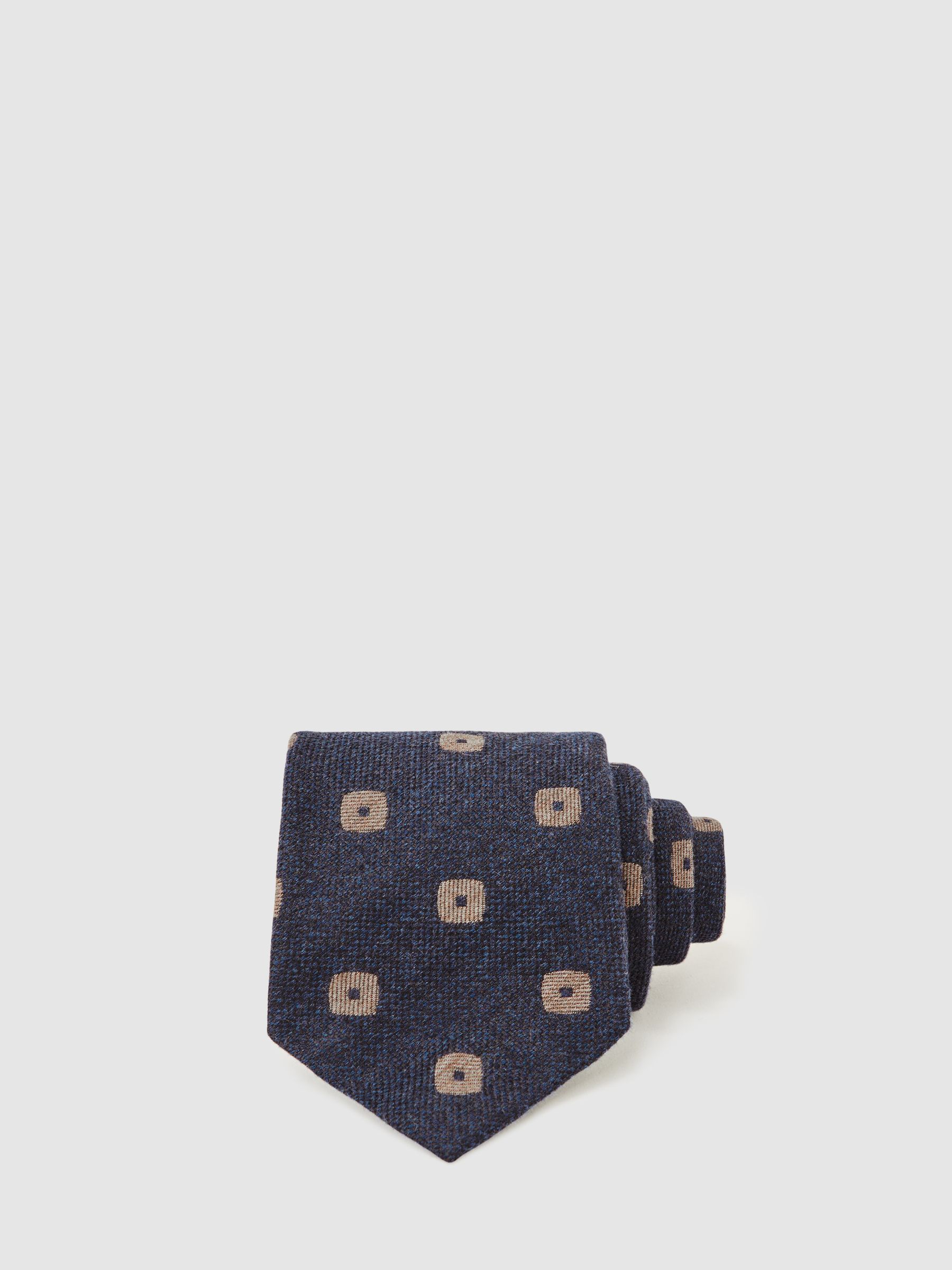 Silk-Wool Square-Medallion Tie in Navy - Image 1 of 6 Silk-Wool Square-Medallion Tie in Navy - Image 1 of 6