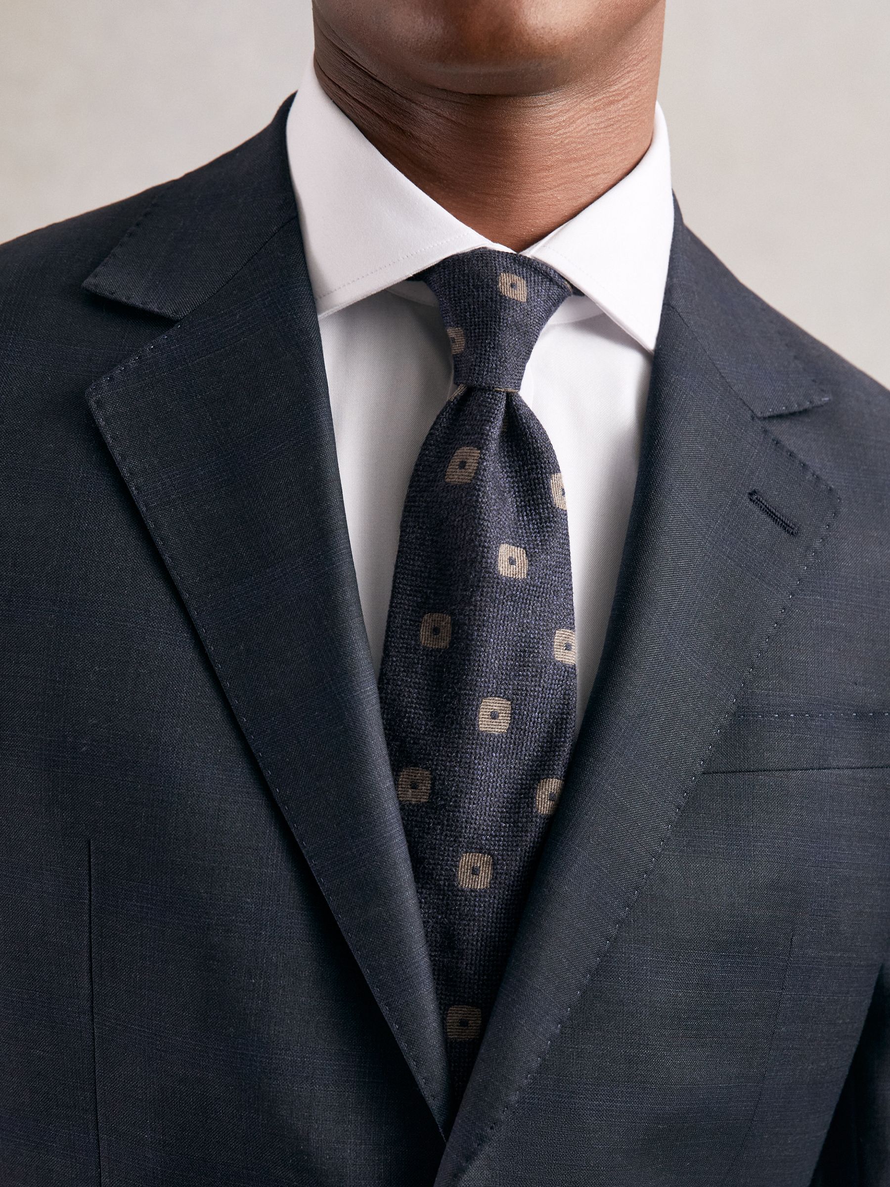 Silk-Wool Square-Medallion Tie in Navy - Image 2 of 6
