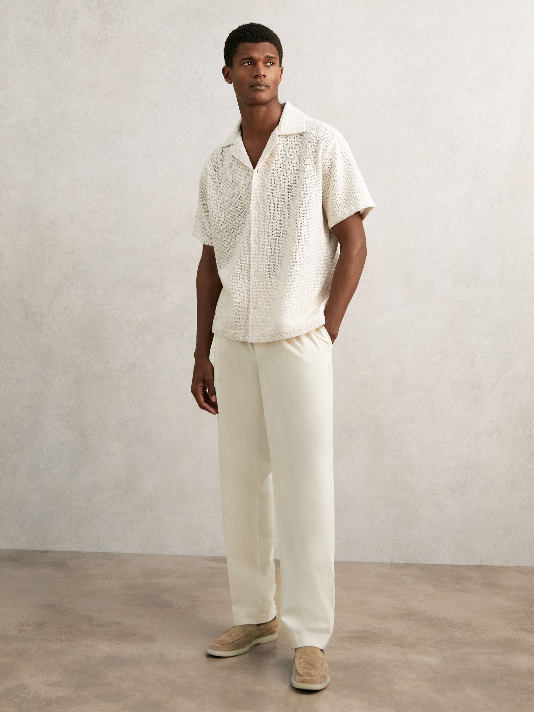 Cotton-Blend Crochet Shirt in Off White - Image 3 of 6