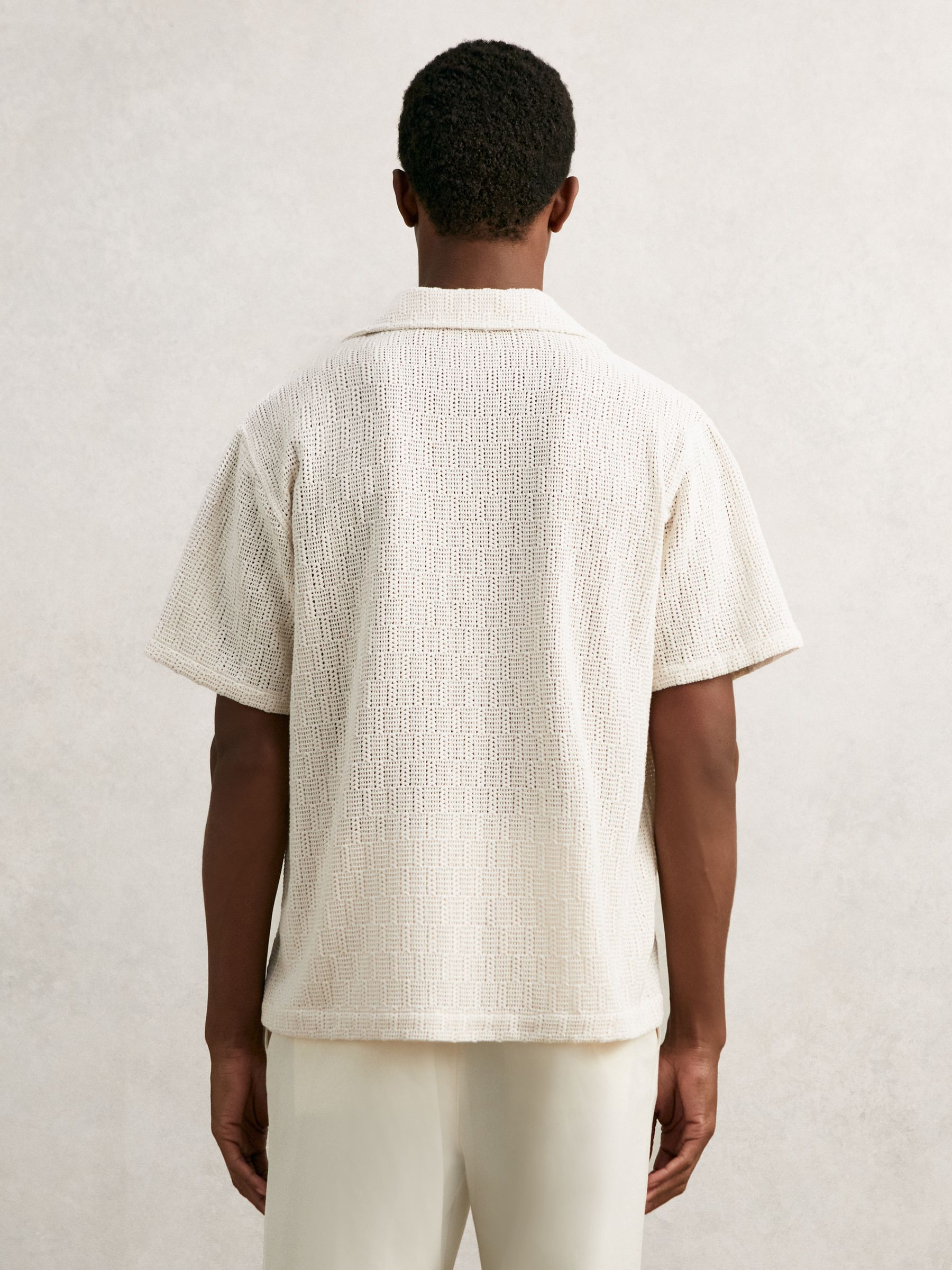 Cotton-Blend Crochet Shirt in Off White - Image 5 of 6