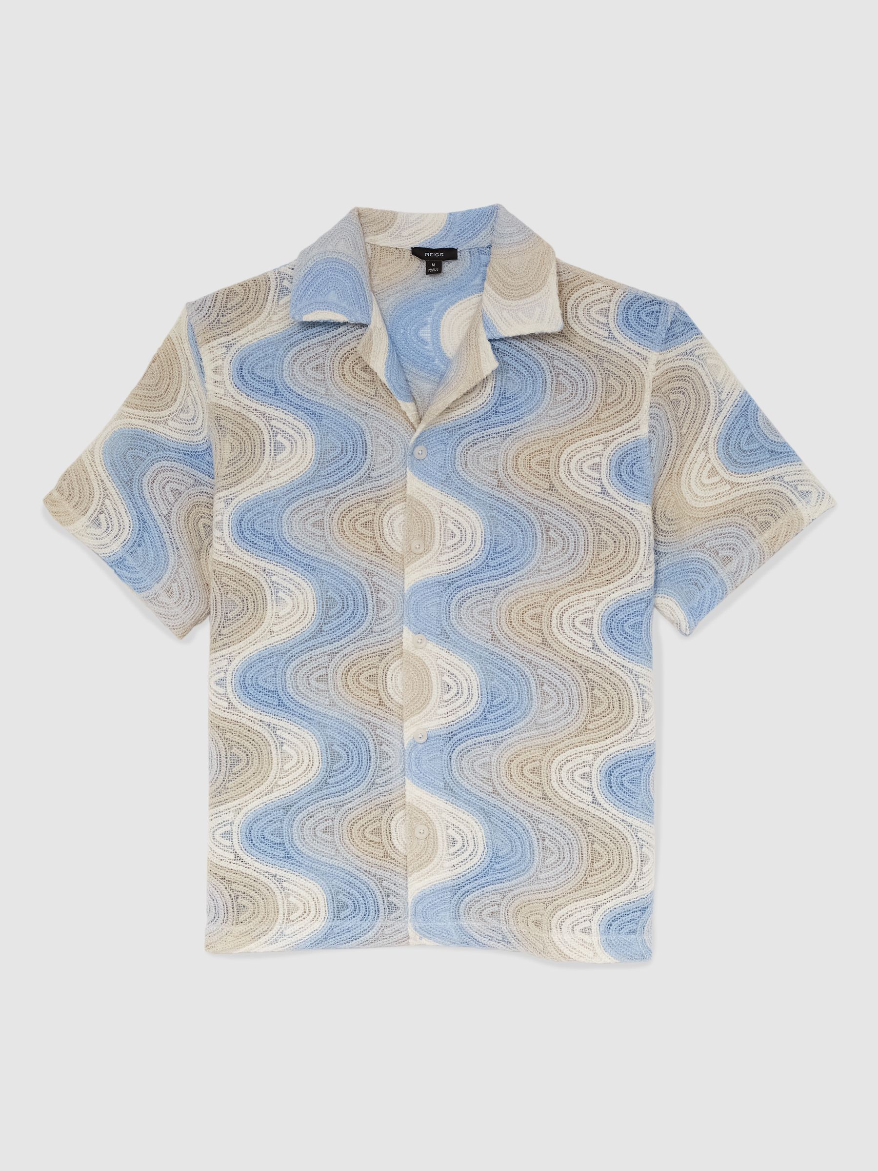 Wave Crochet Cuban Collar Shirt in Blue Multi - Image 2 of 5