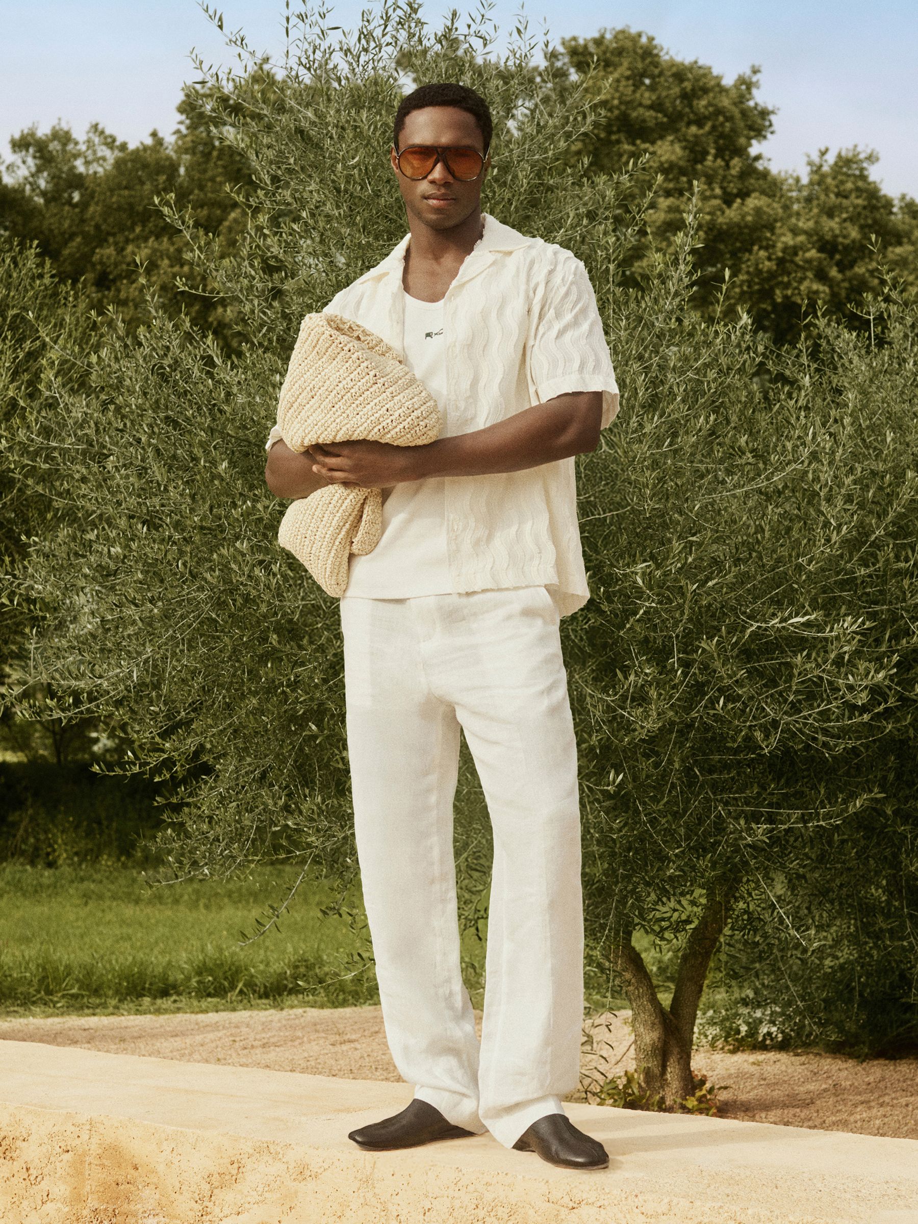 Reiss | Ché Linen Wide-Leg Trousers in White - Image 1 of 7 Reiss | Ché Linen Wide-Leg Trousers in White - Image 1 of 7