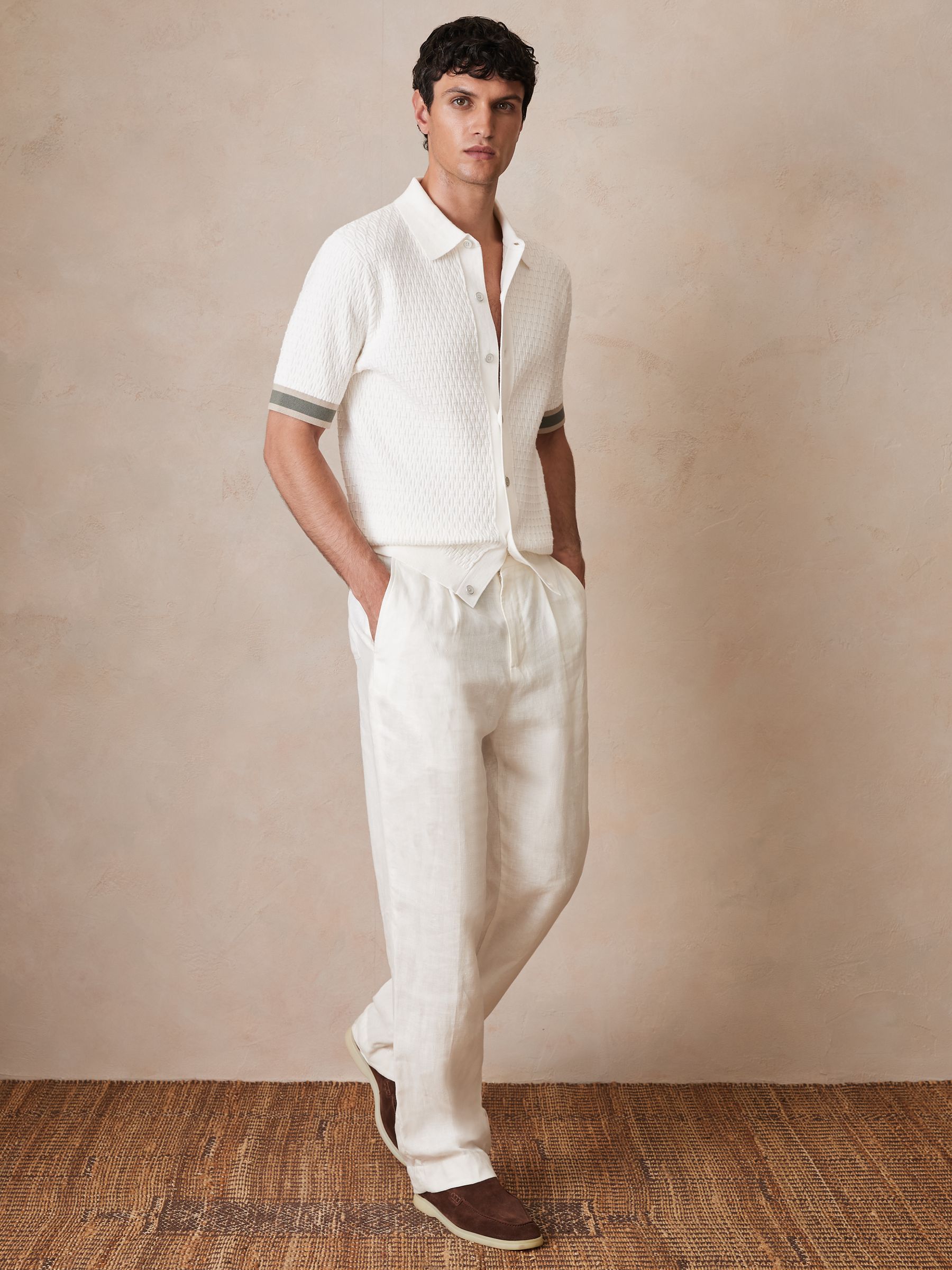 Reiss | Ché Linen Wide-Leg Trousers in White - Image 3 of 7