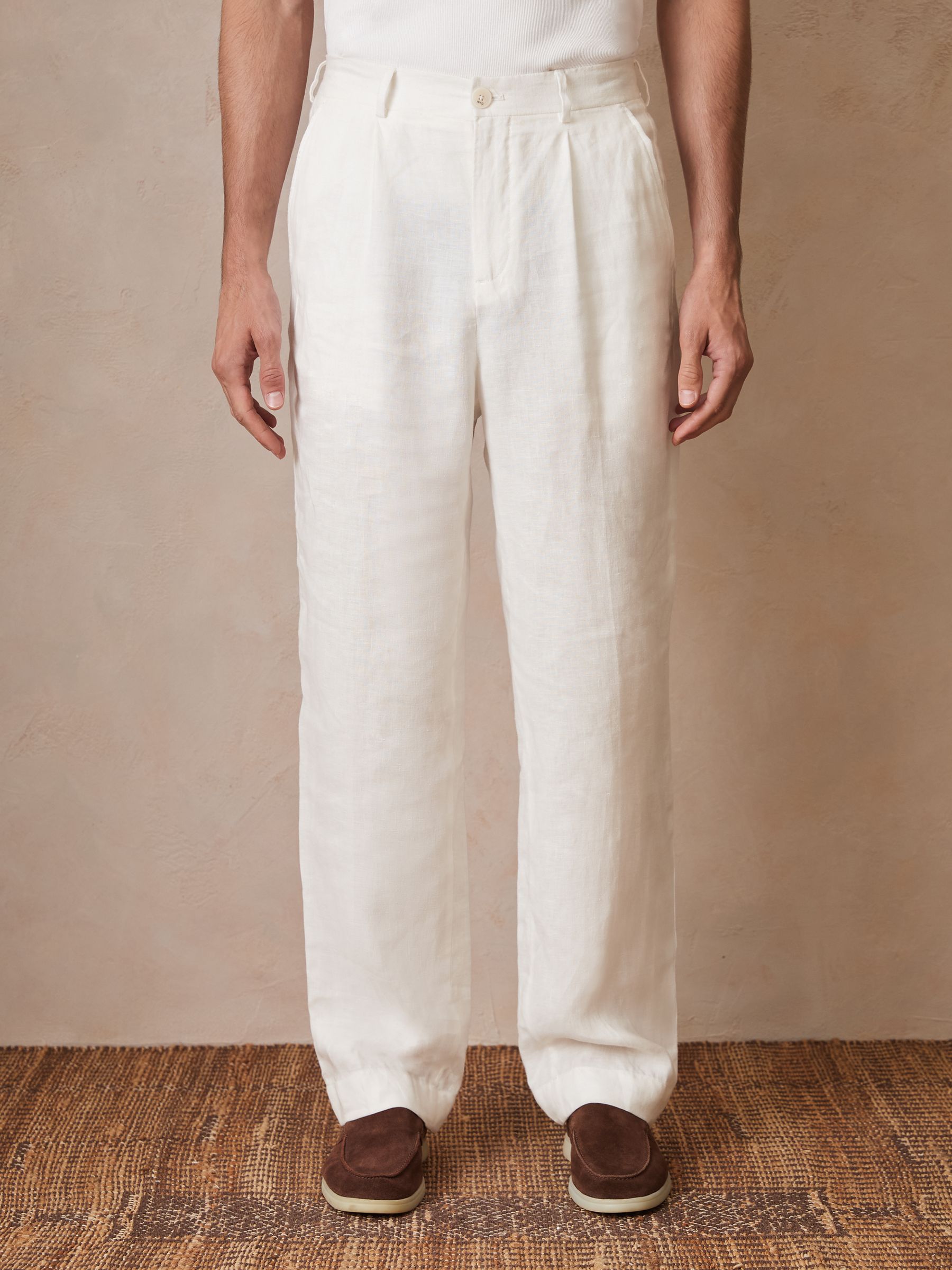Reiss | Ché Linen Wide-Leg Trousers in White - Image 4 of 7