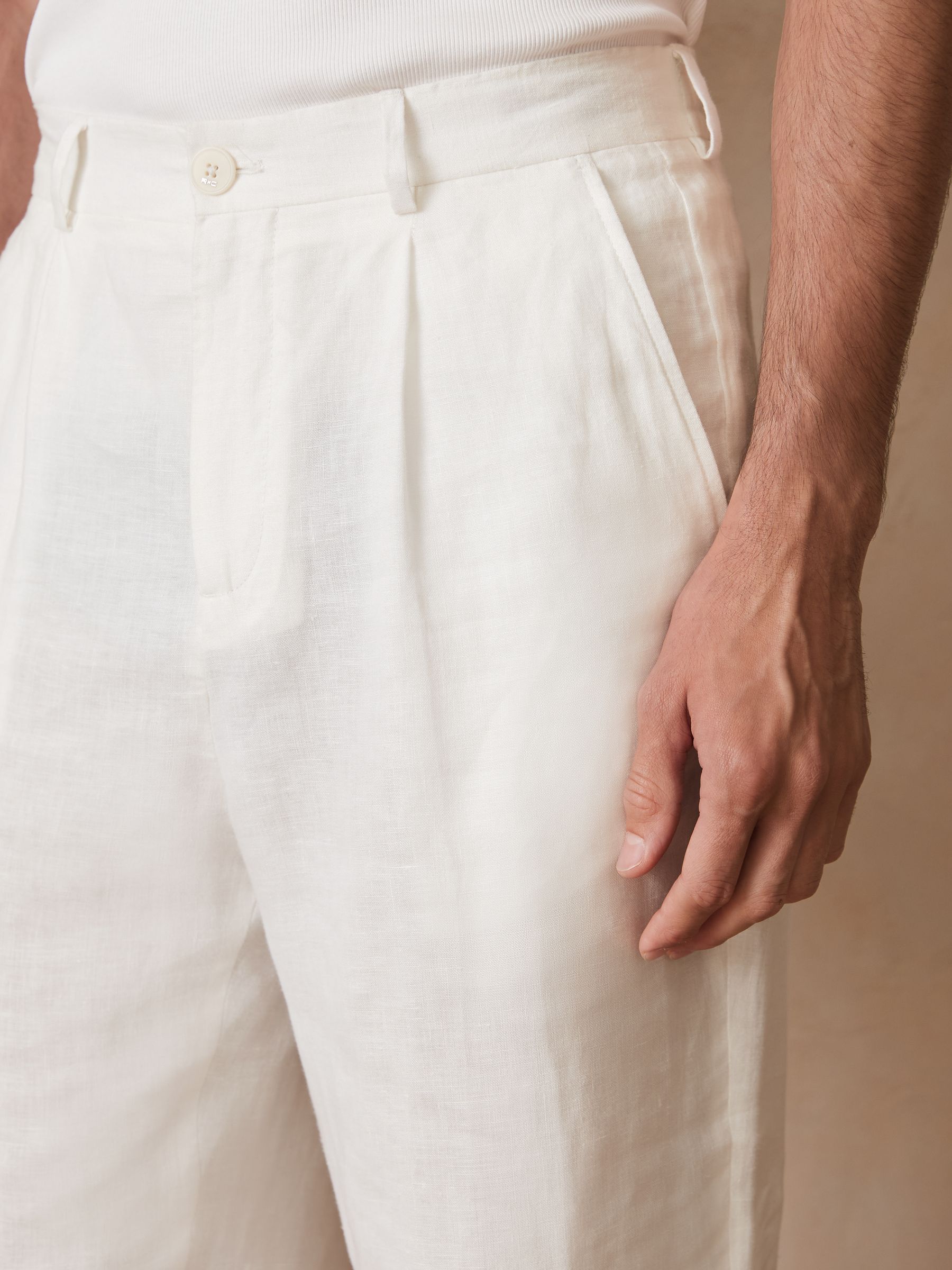 Reiss | Ché Linen Wide-Leg Trousers in White - Image 5 of 7