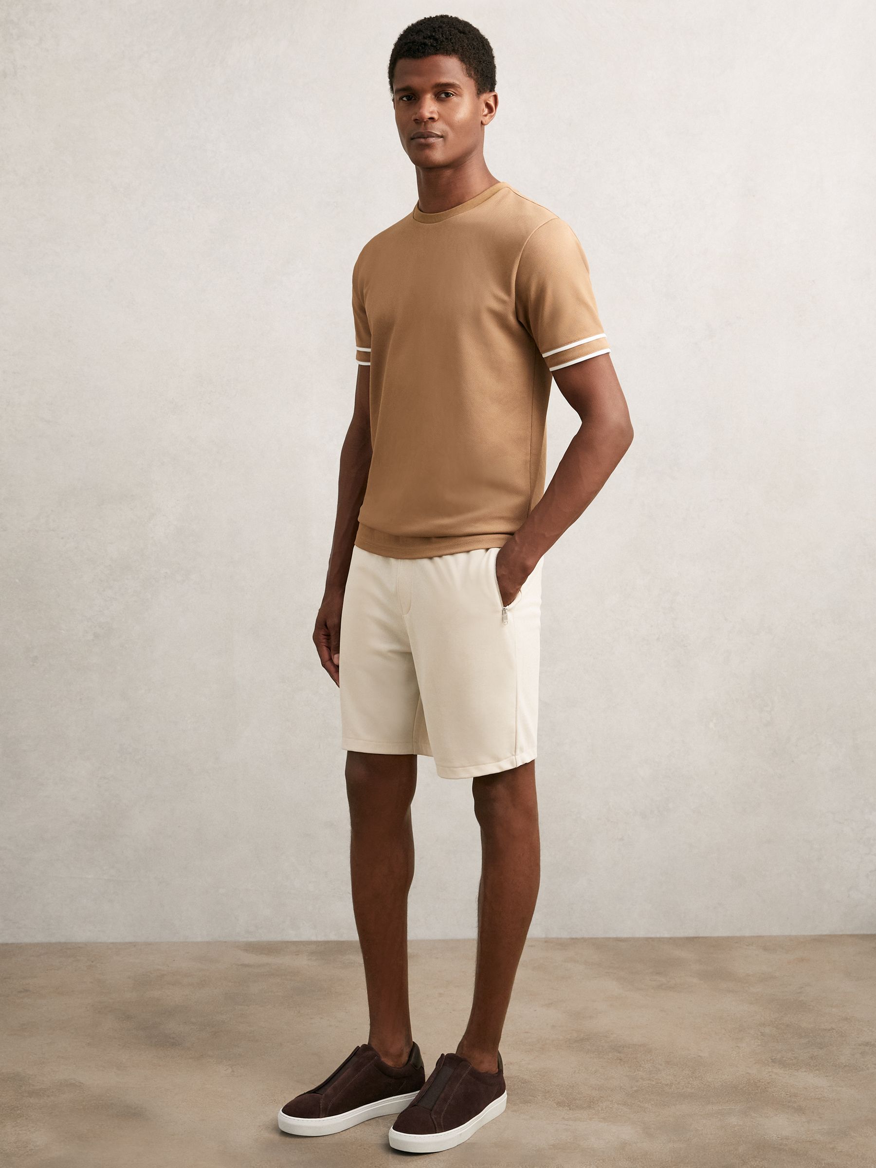 Textured Drawstring Shorts in Stone - Image 1 of 5