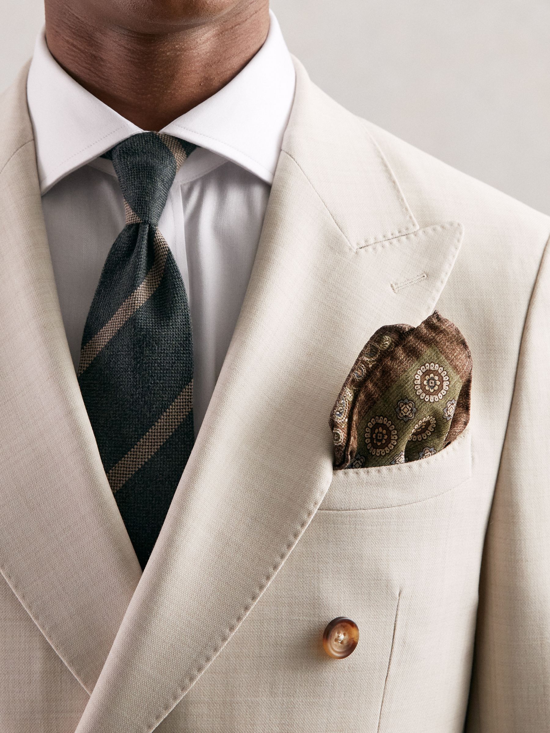 Silk Medallion Paisley Pocket Square in Sage - Image 2 of 5