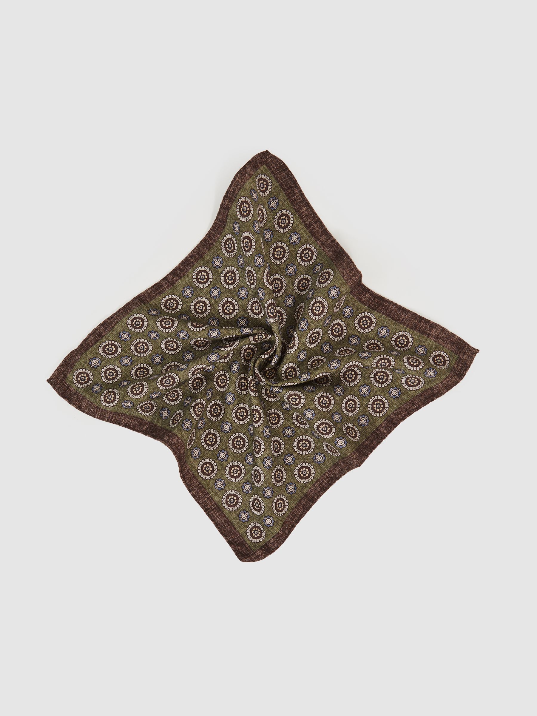 Silk Medallion Paisley Pocket Square in Sage - Image 3 of 5