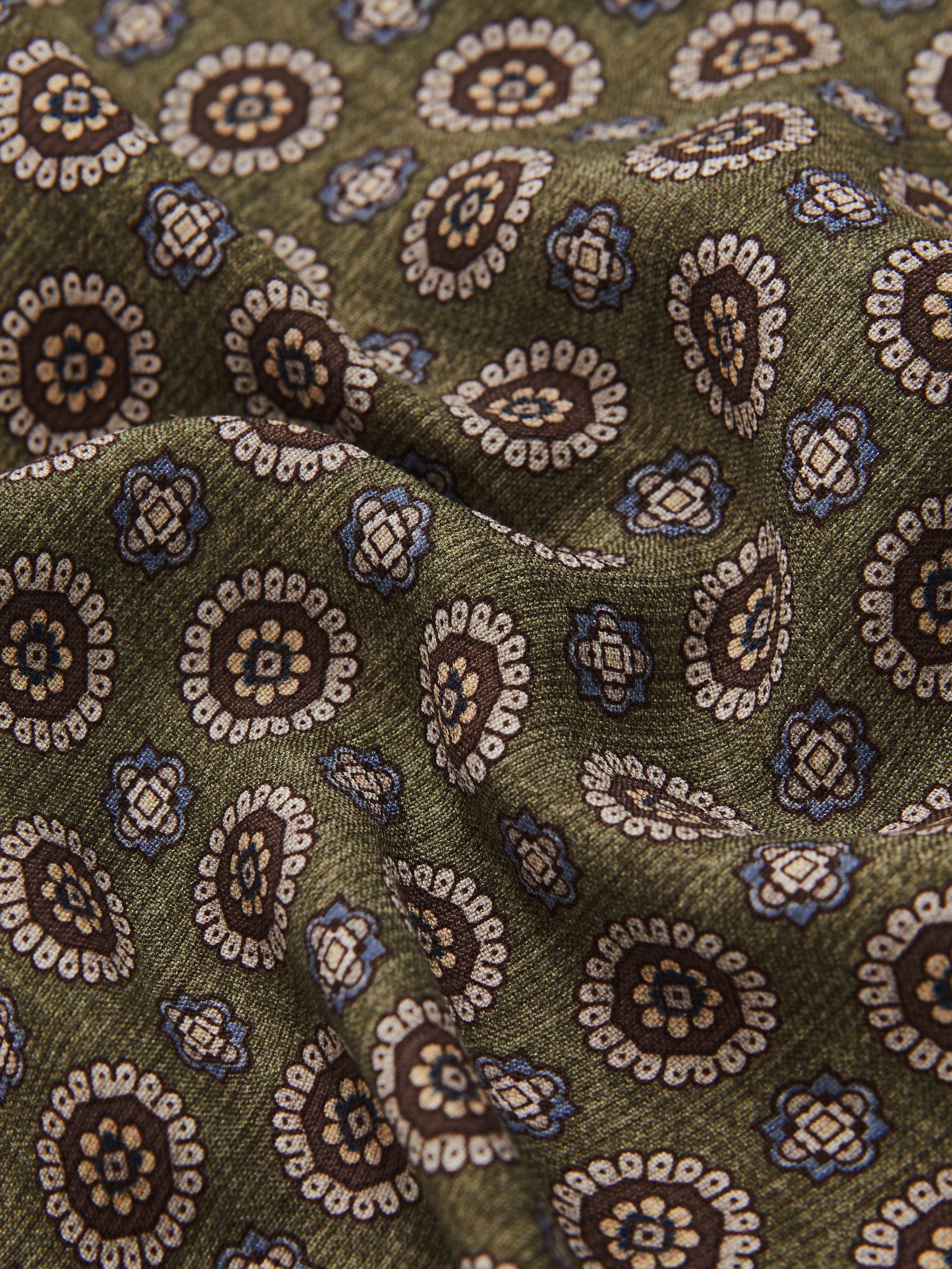 Silk Medallion Paisley Pocket Square in Sage - Image 4 of 5