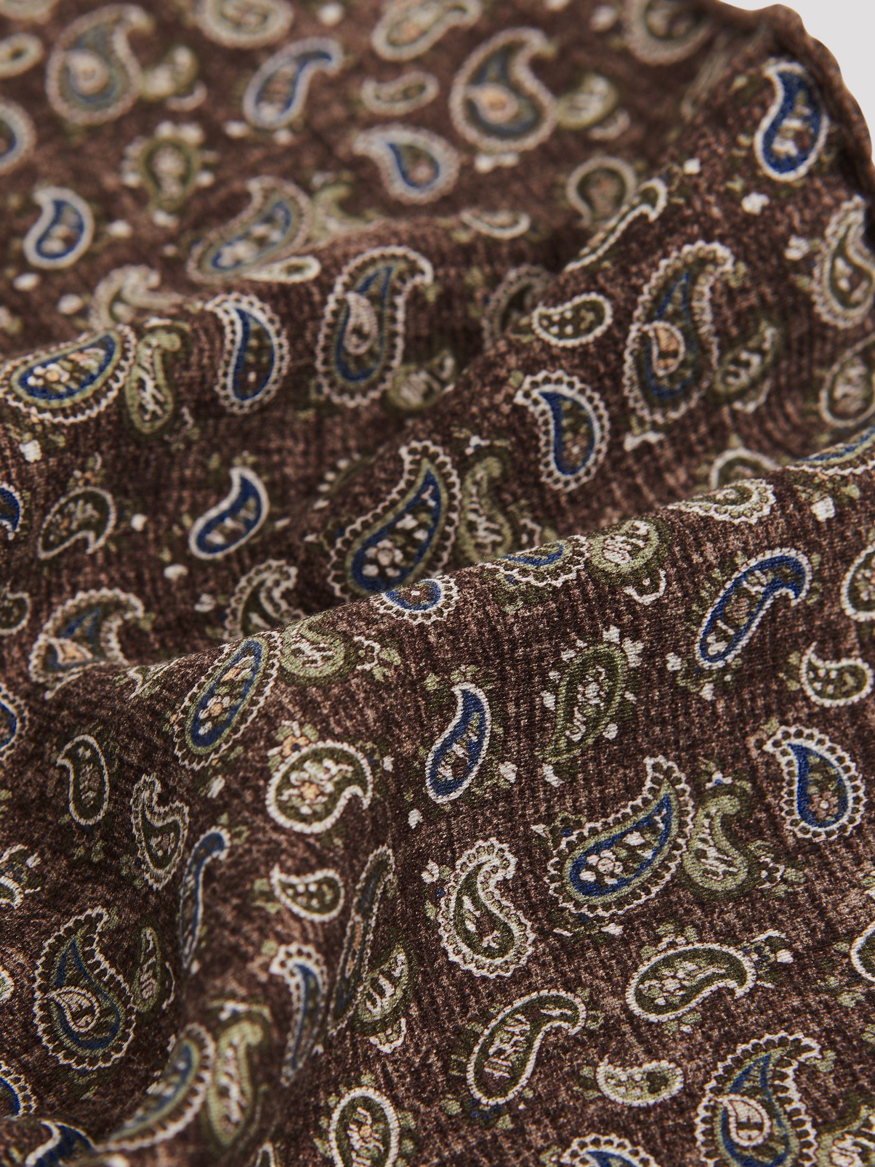 Silk Medallion Paisley Pocket Square in Sage - Image 5 of 5