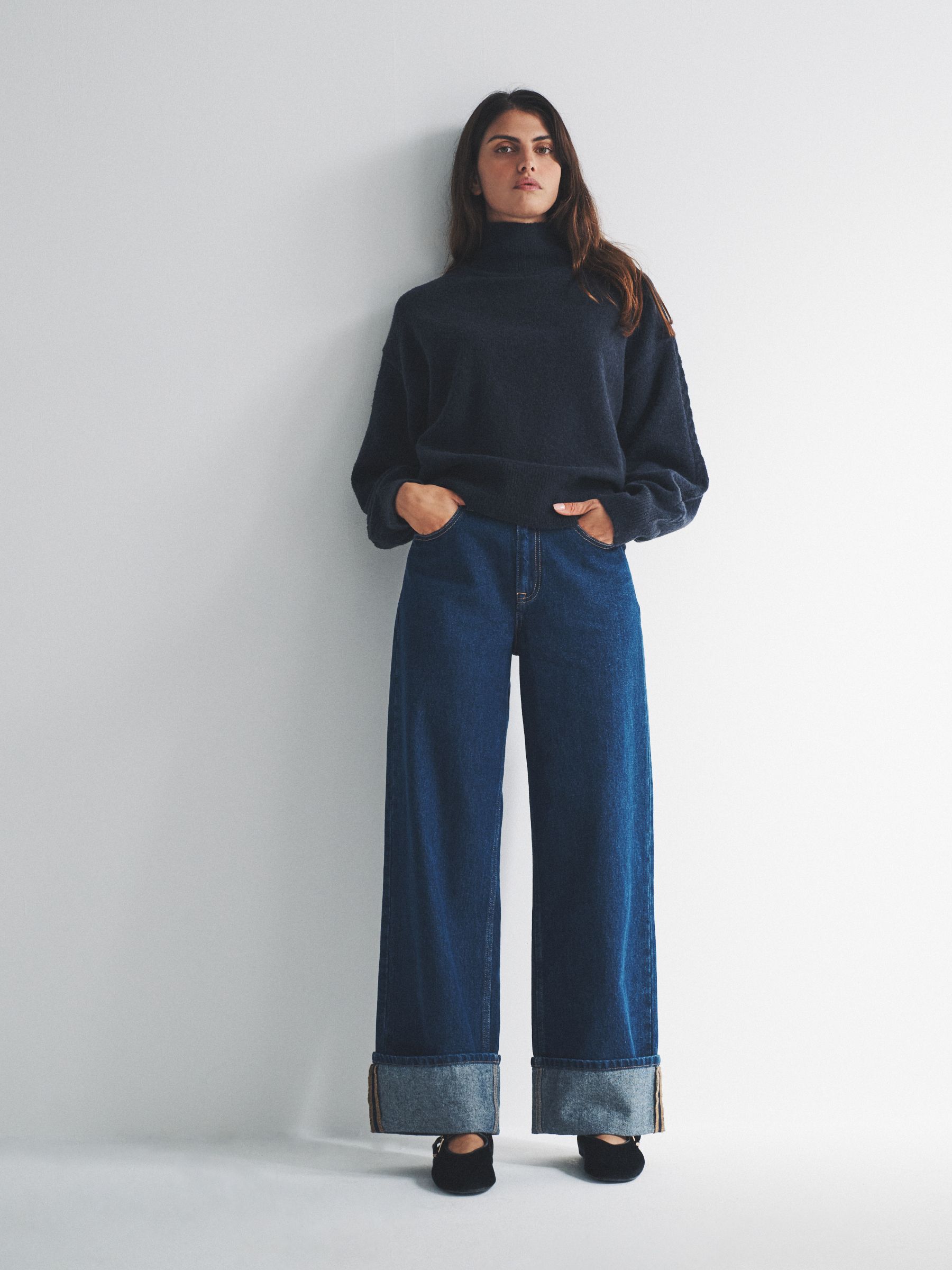 Chocolate Brown/Navy Blue 2 Pack High Neck Cable Jumpers - Image 1 of 6