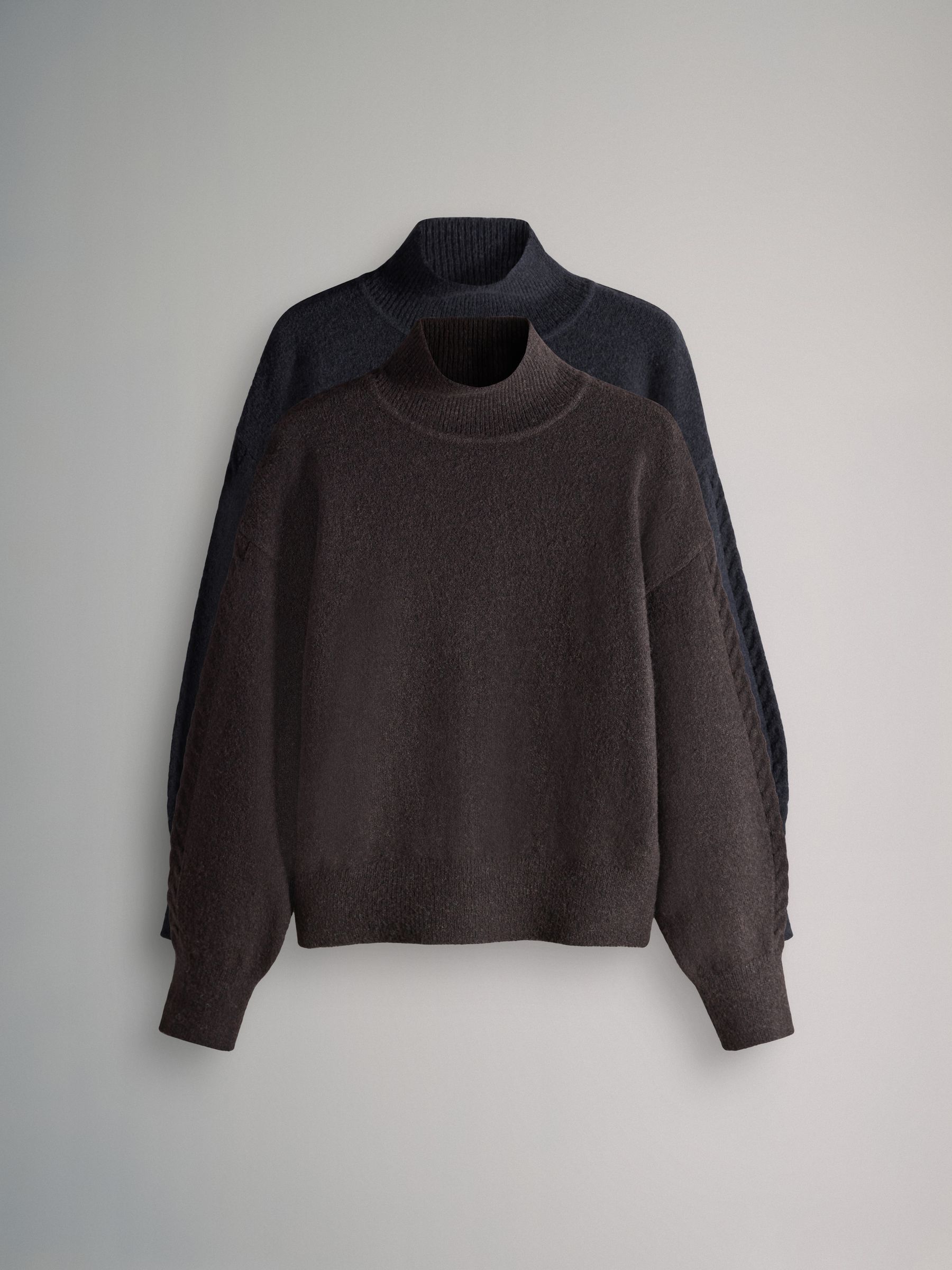 Chocolate Brown/Navy Blue 2 Pack High Neck Cable Jumpers - Image 2 of 6