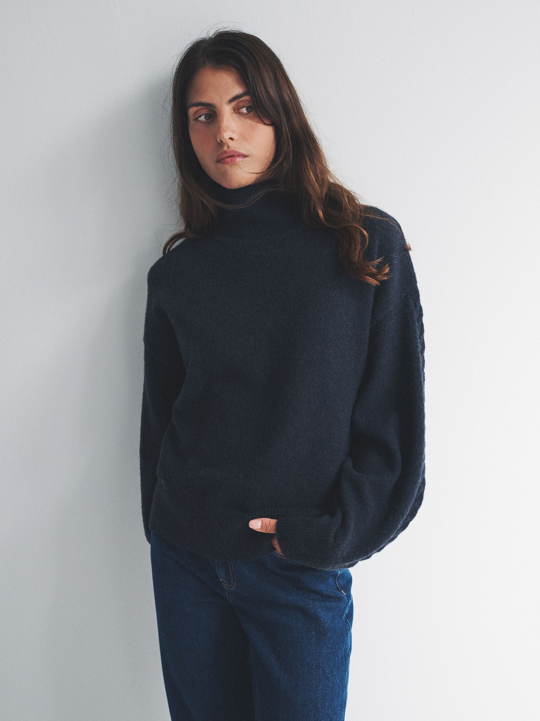 Chocolate Brown/Navy Blue 2 Pack High Neck Cable Jumpers - Image 4 of 6