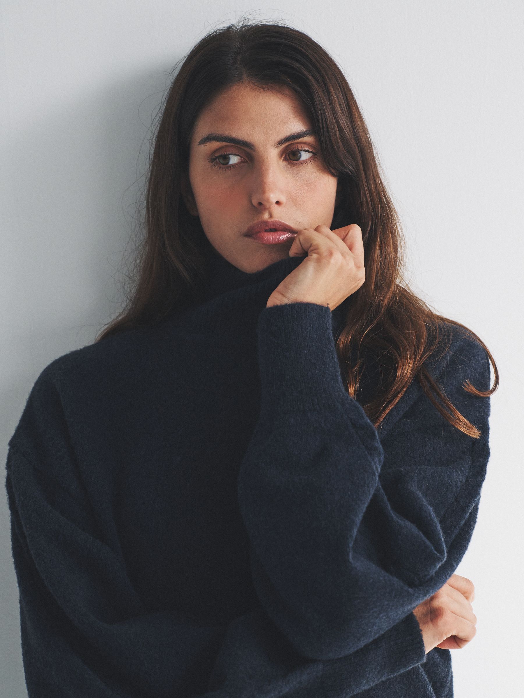 Chocolate Brown/Navy Blue 2 Pack High Neck Cable Jumpers - Image 5 of 6