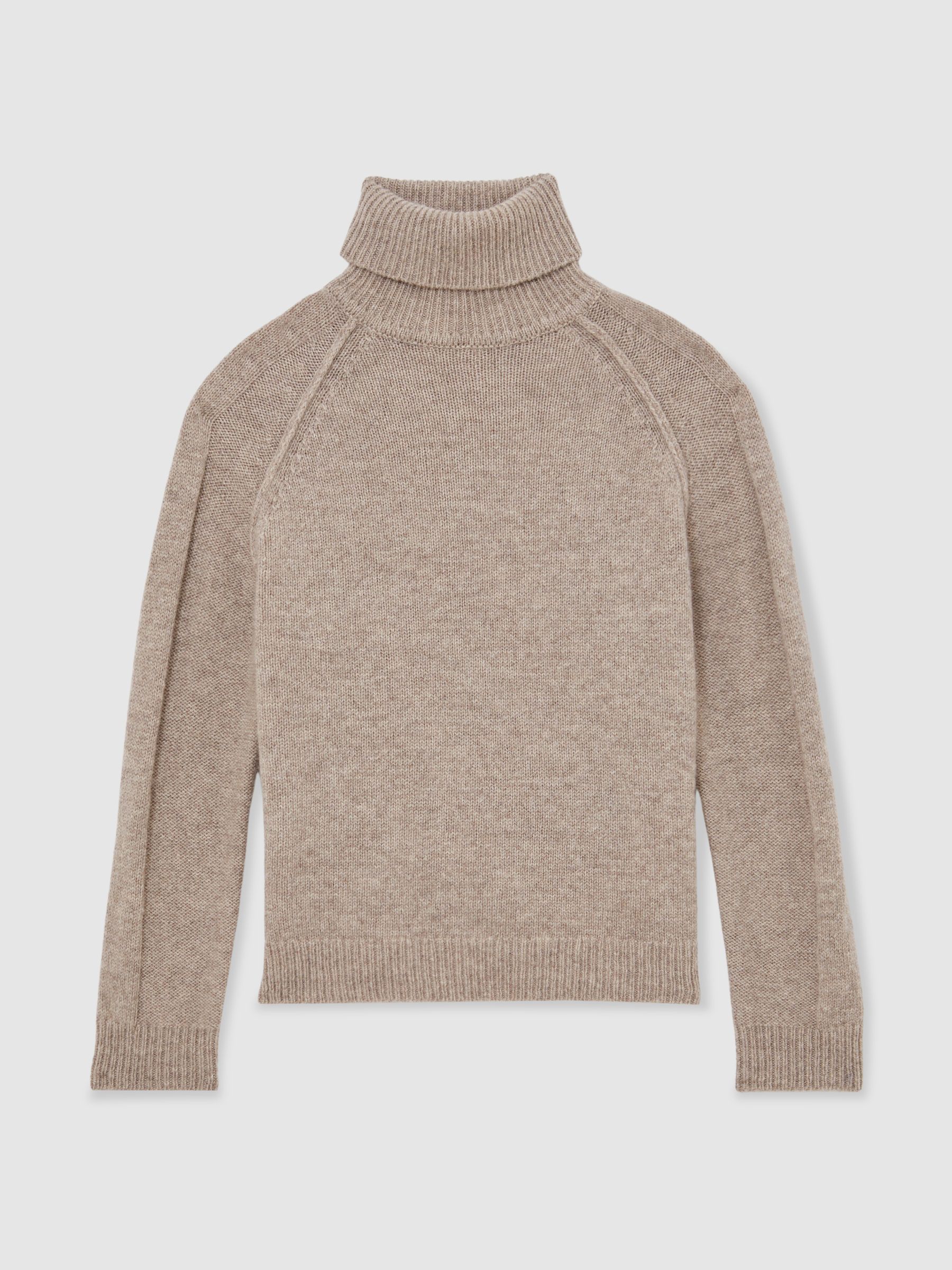 3-9 yrs Wool-Cashmere Roll-Neck Jumper in Light Brown Melange - Image 2 of 4