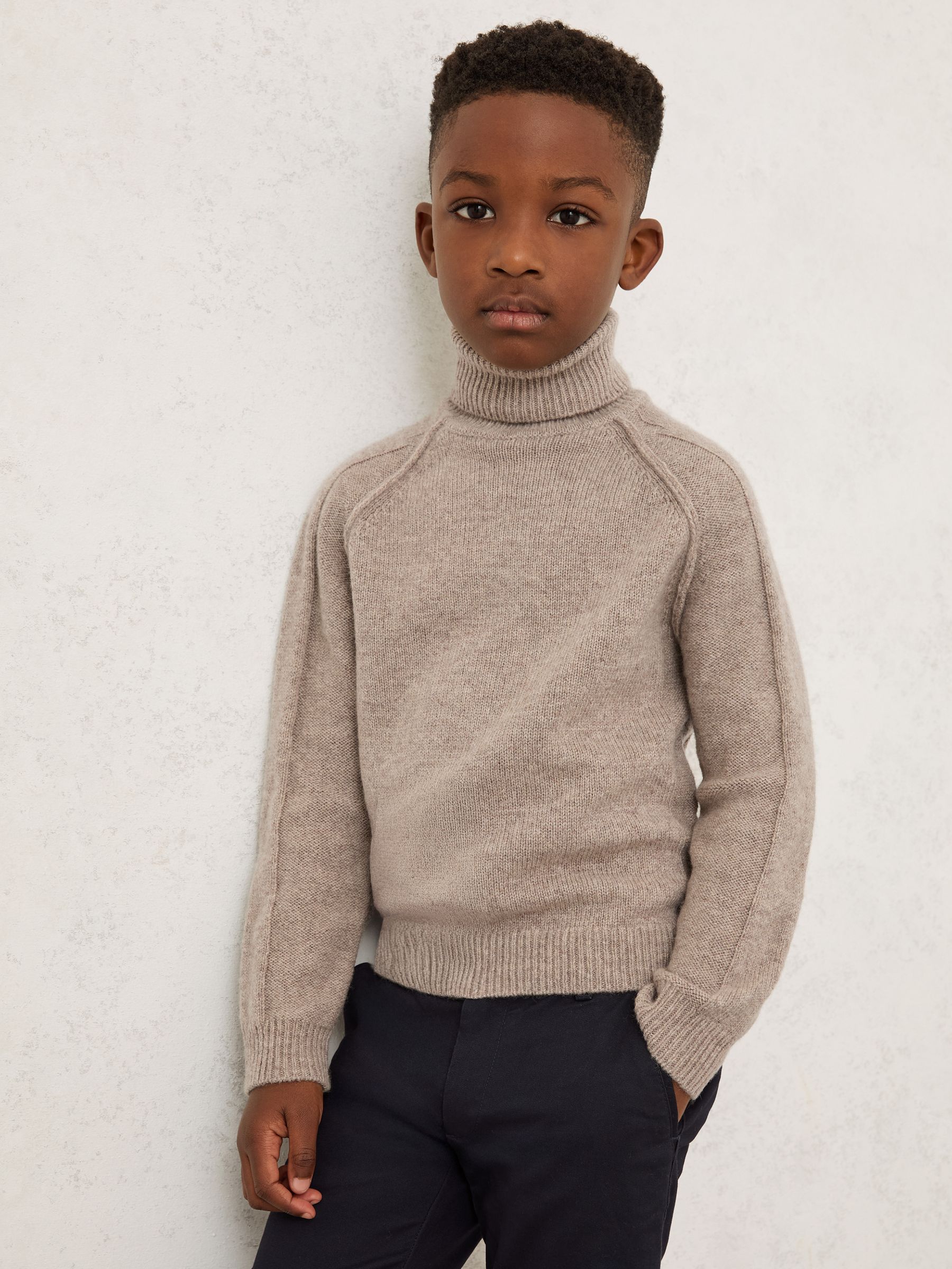 3-9 yrs Wool-Cashmere Roll-Neck Jumper in Light Brown Melange - Image 3 of 4